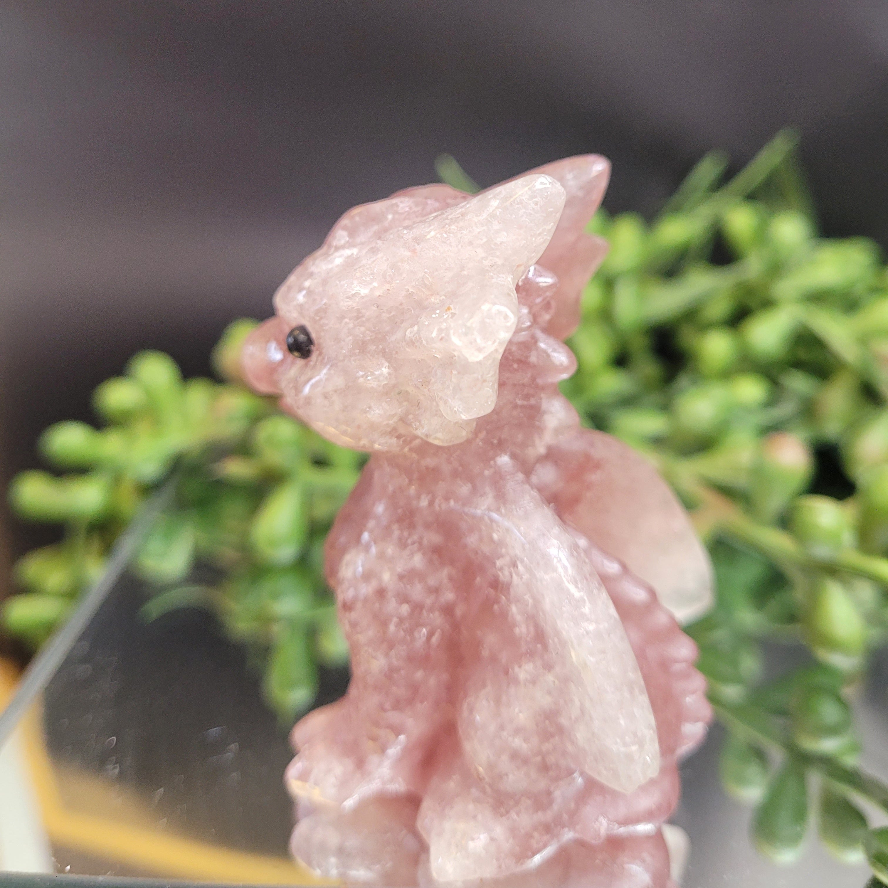 Strawberry Quartz Baby Dragon Carving | Fantasy Crystal Figurine