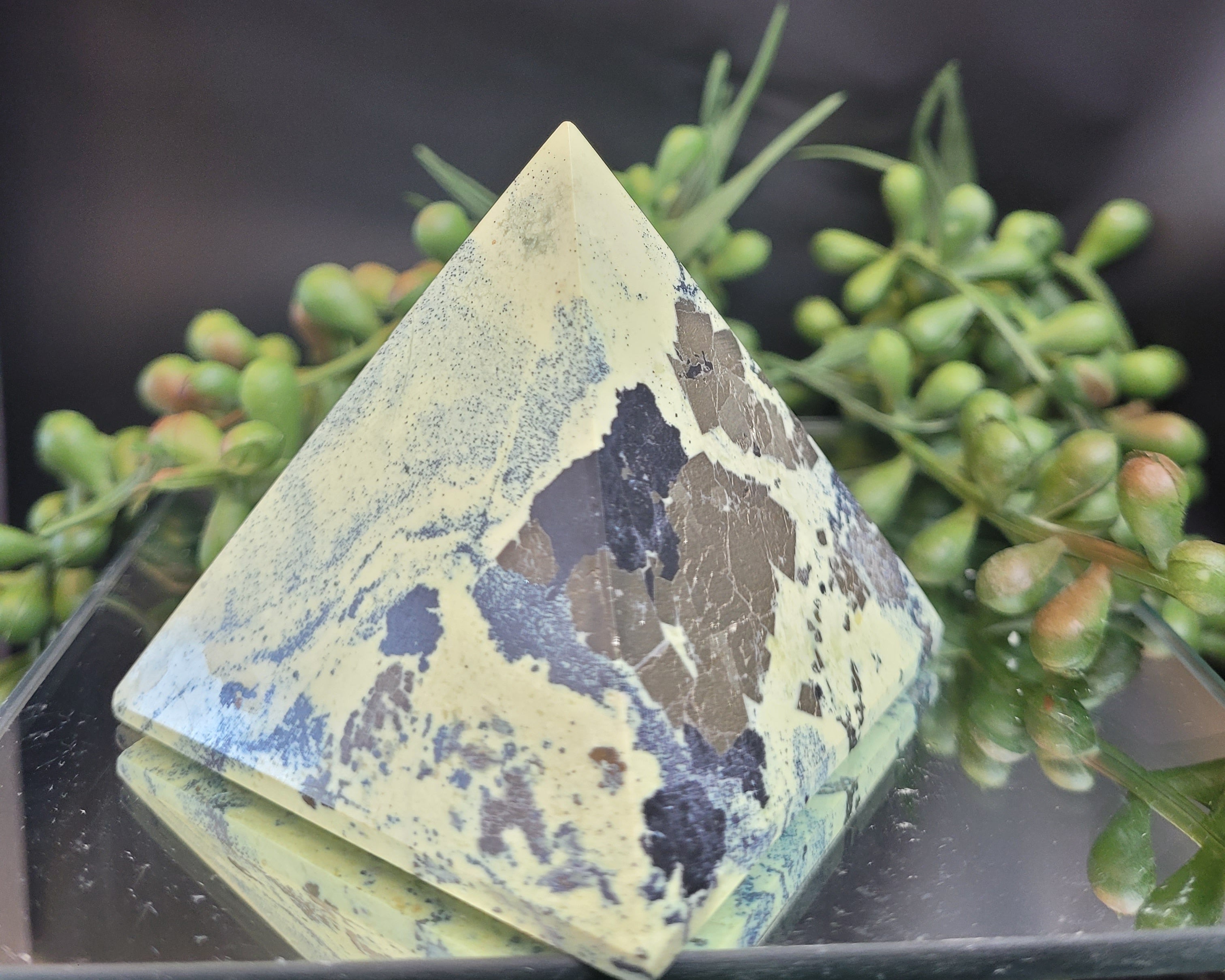 Serpentine with Pyrite Pyramid