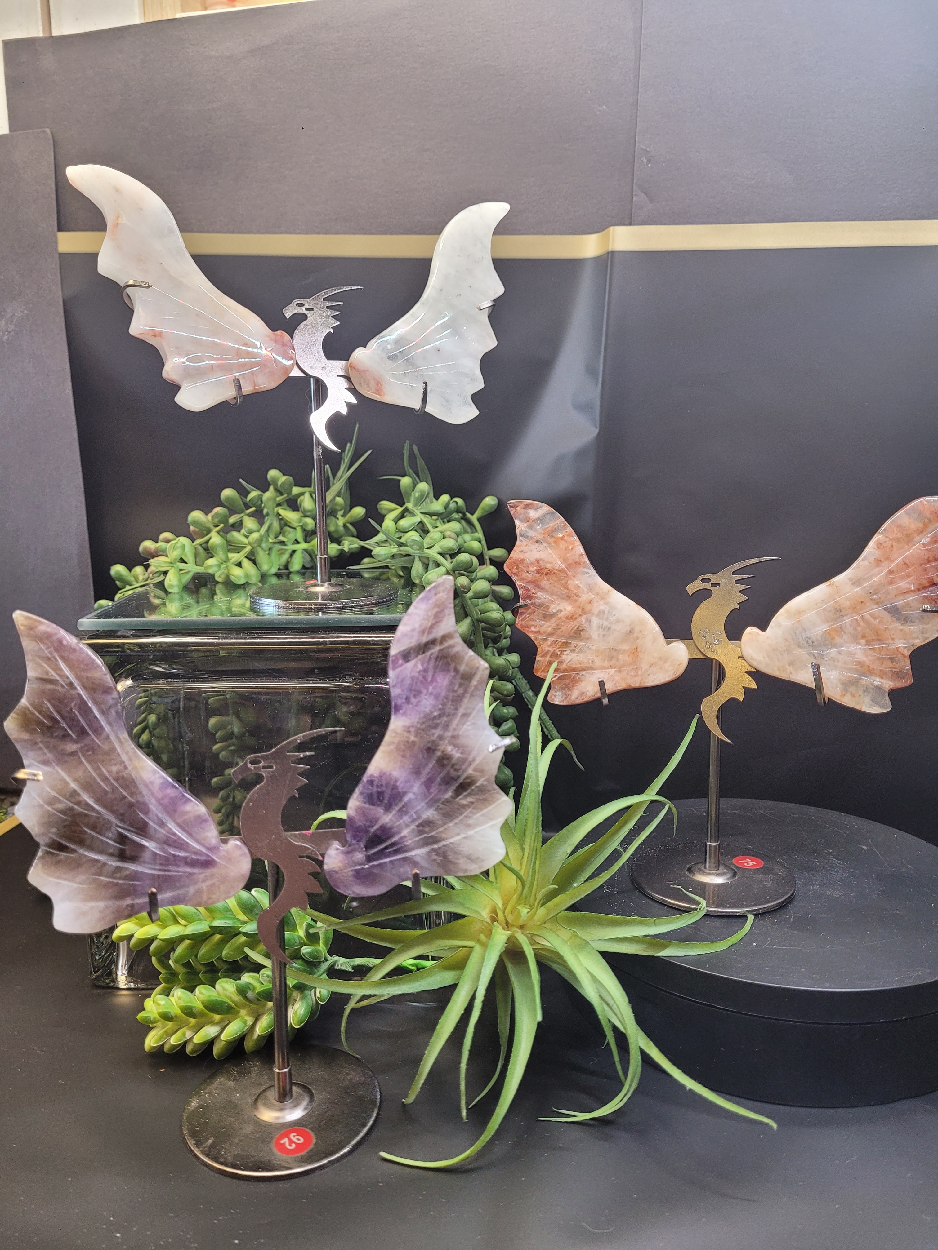 Crystal Dragon Wings on Stand | Choose Your Stone