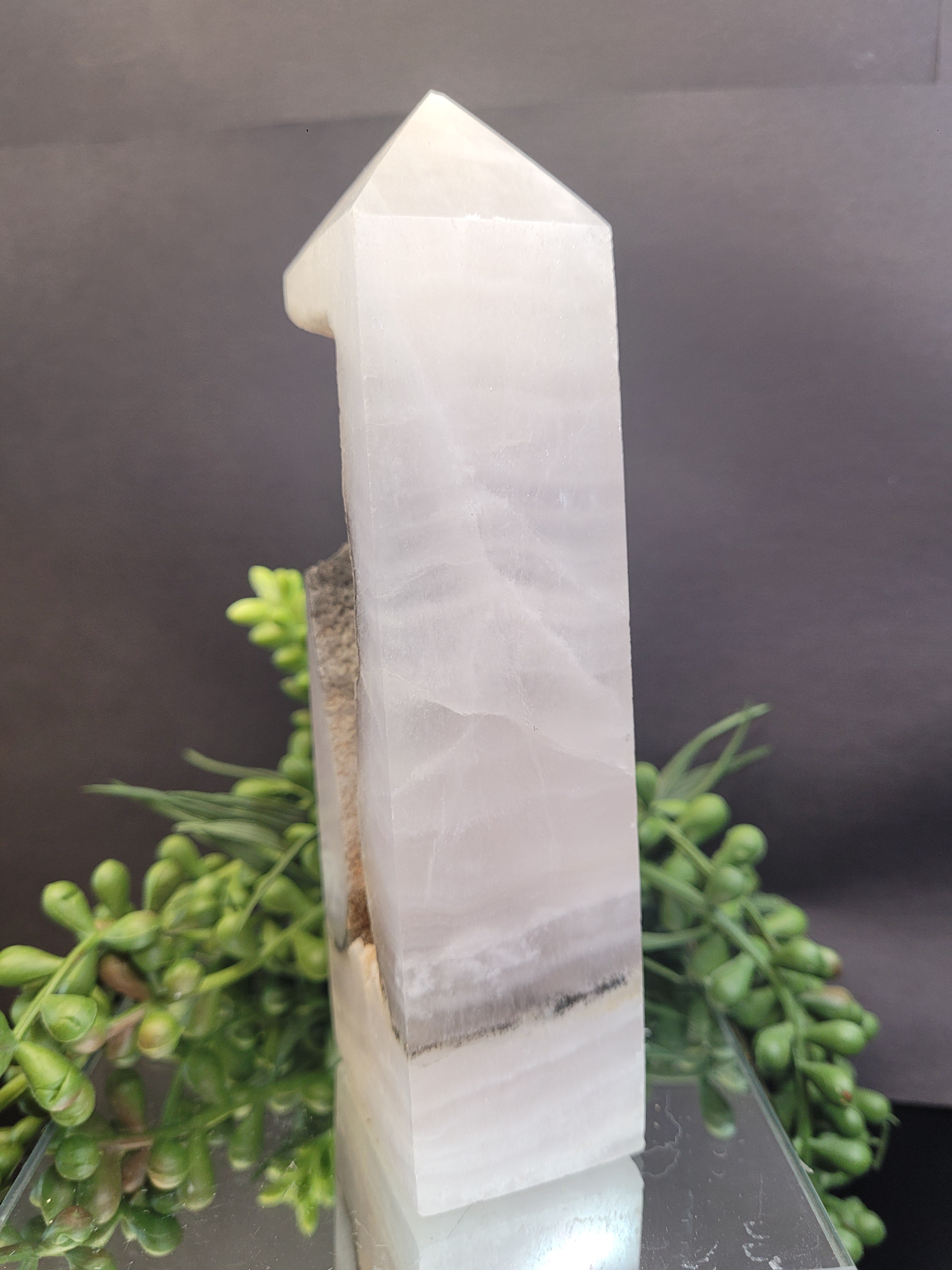 Blush White Onyx Portal Tower with Natural Druzy Window