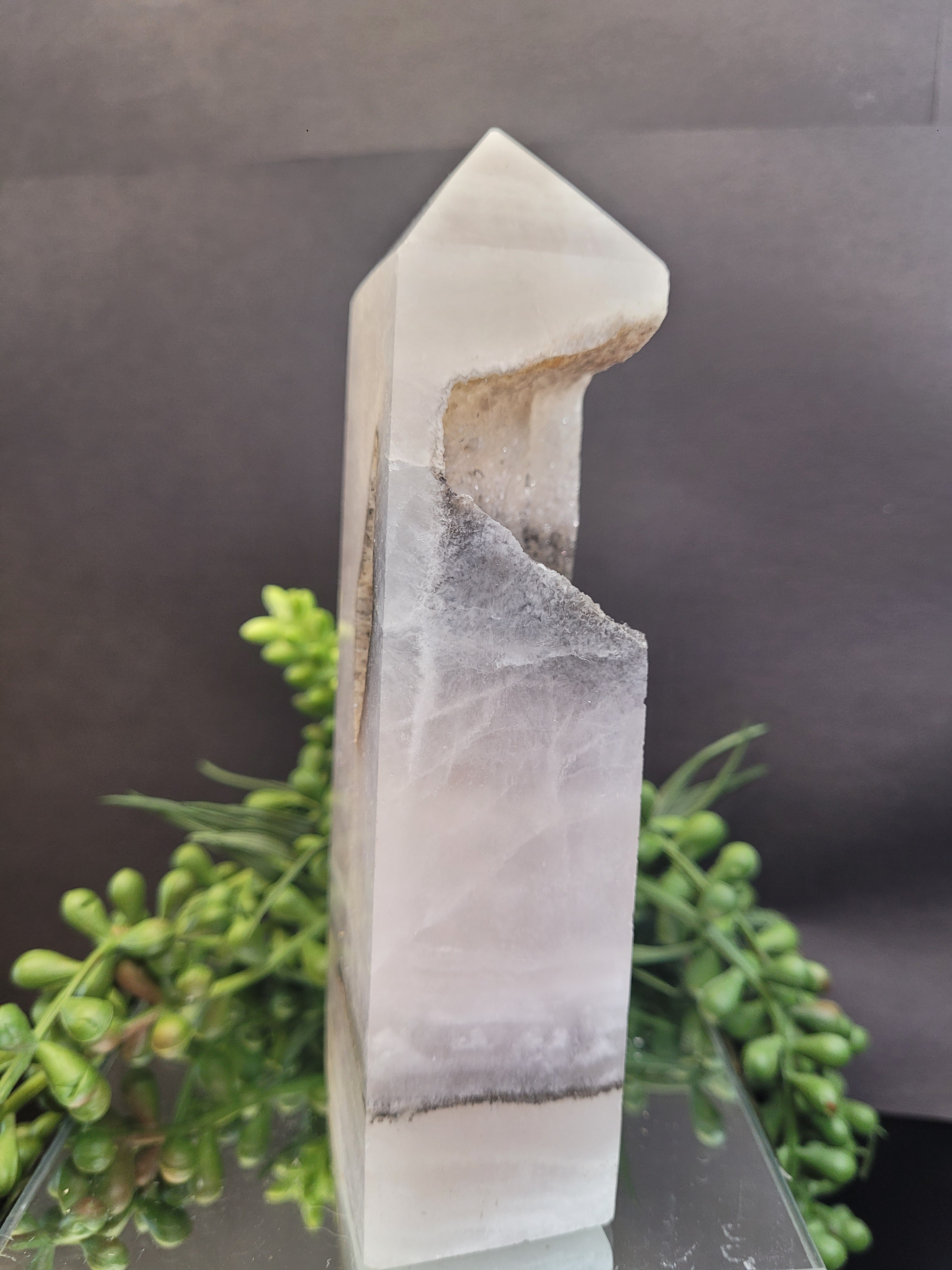 Blush White Onyx Portal Tower with Natural Druzy Window