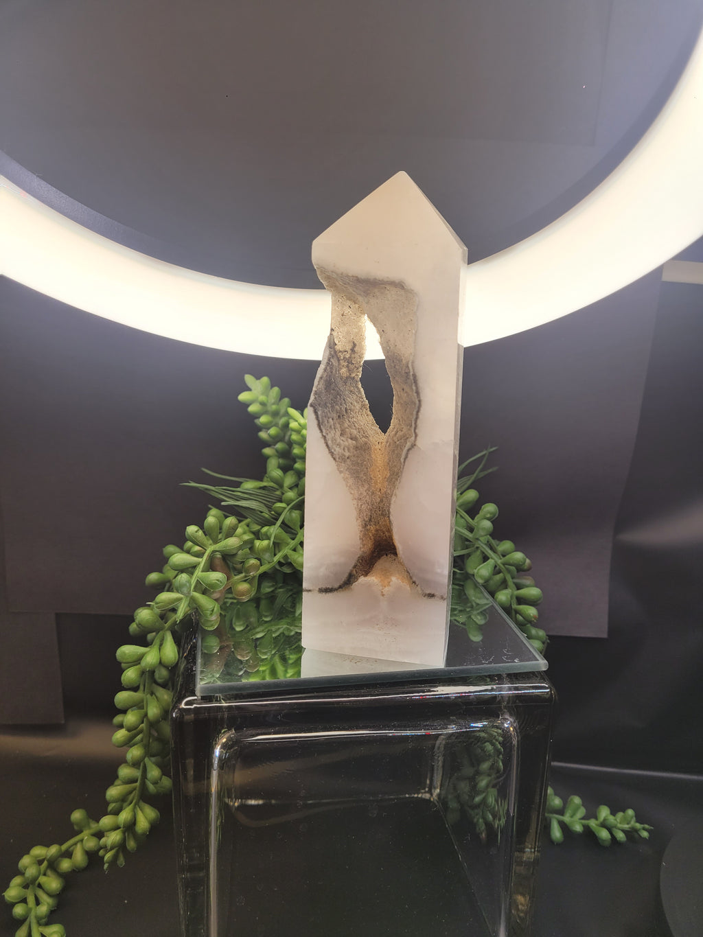 Blush White Onyx Portal Tower with Natural Druzy Window