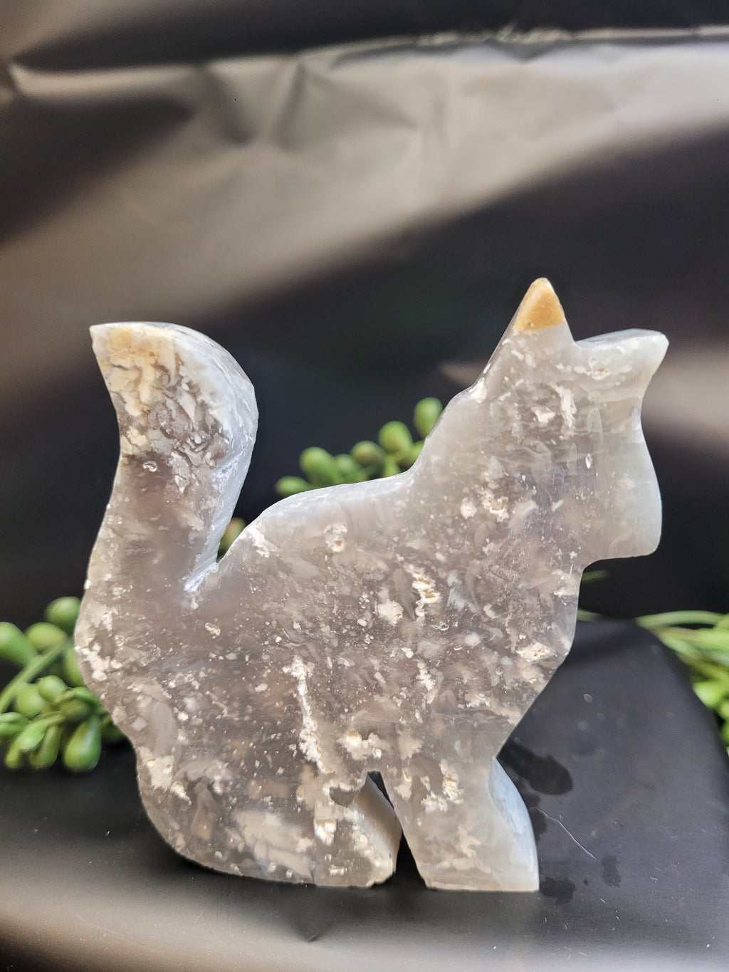 Blue Plume Agate Cat • Cloud Plume Carving