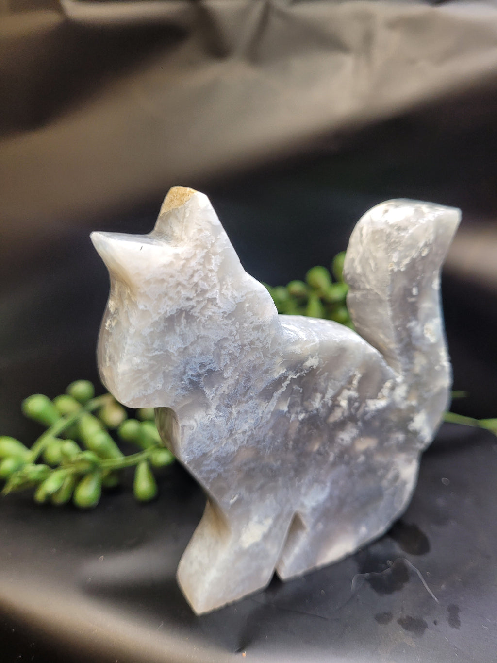 Blue Plume Agate Cat • Cloud Plume Carving