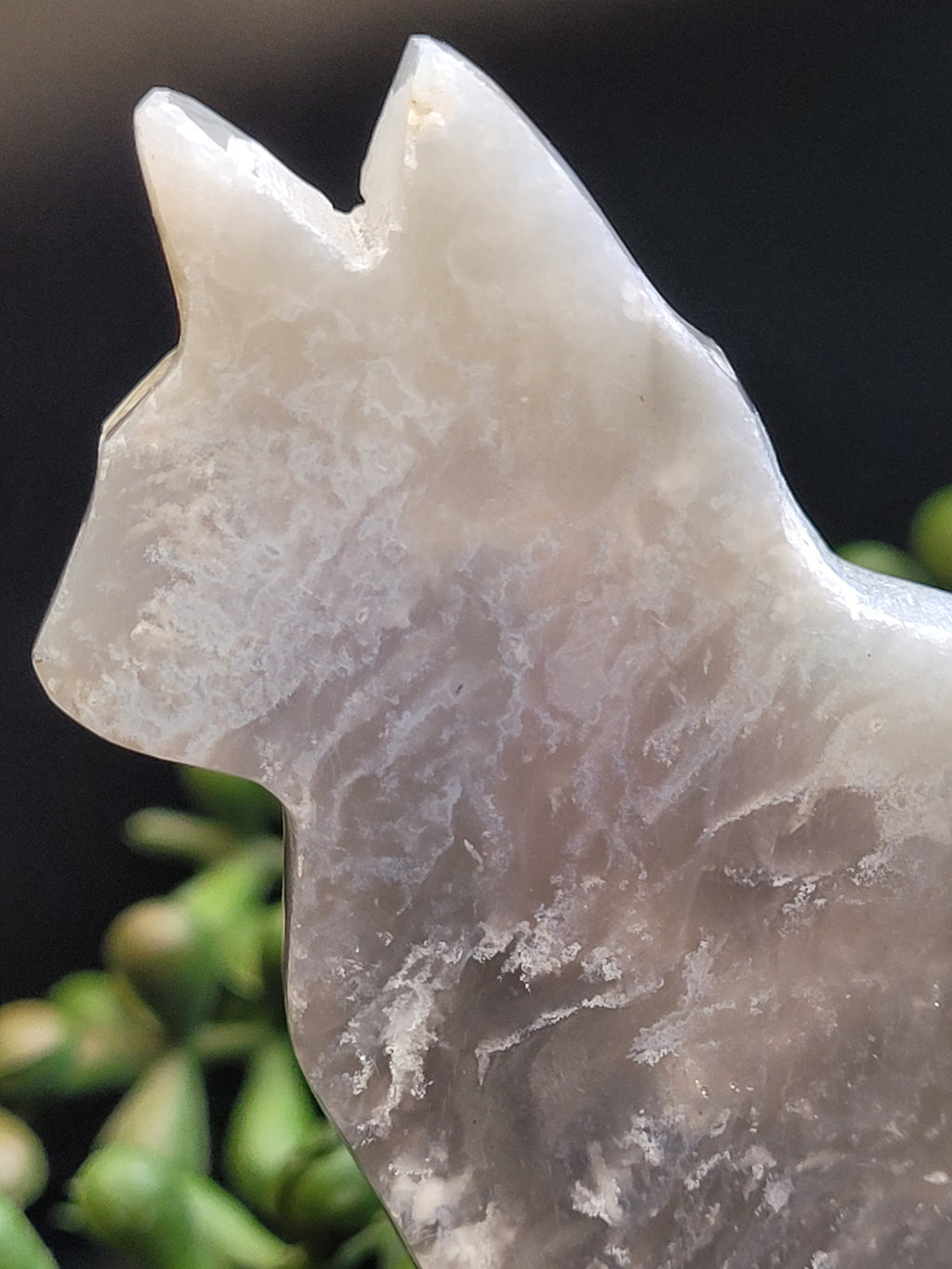 Blue Plume Agate Cat • Natural Vug Carving