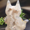 White Plume Agate Cat • Druzy Window Carving