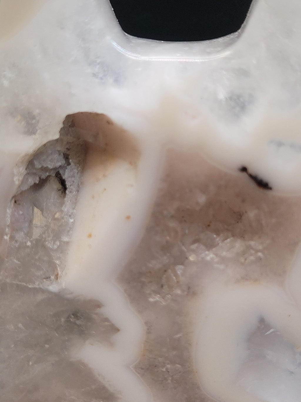 White Plume Agate Cat • Druzy Window Carving