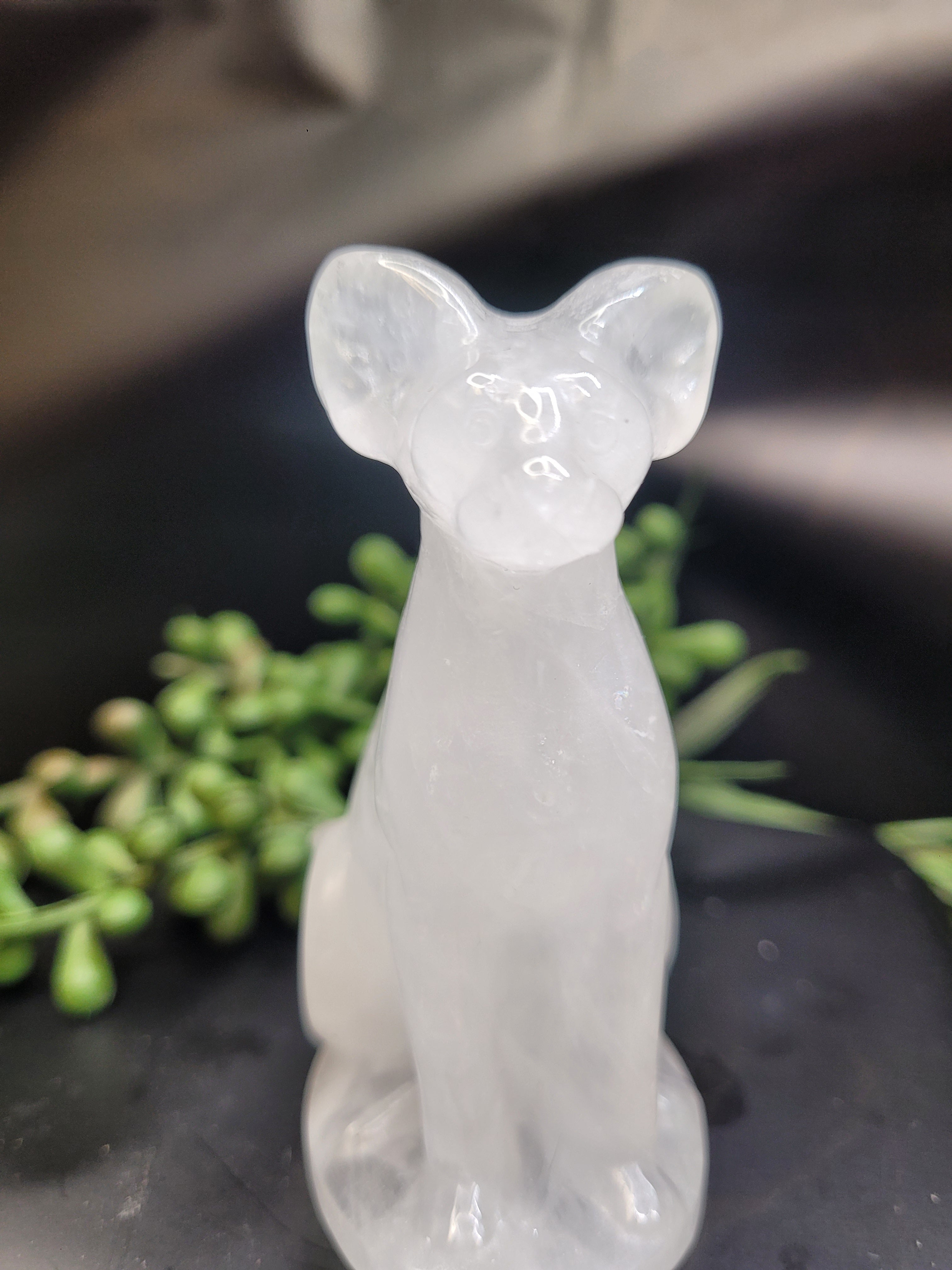 White Quartz Cat Carving