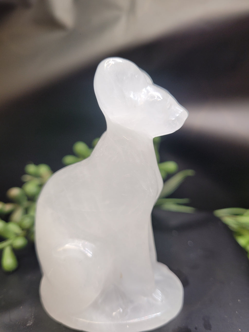 White Quartz Cat Carving