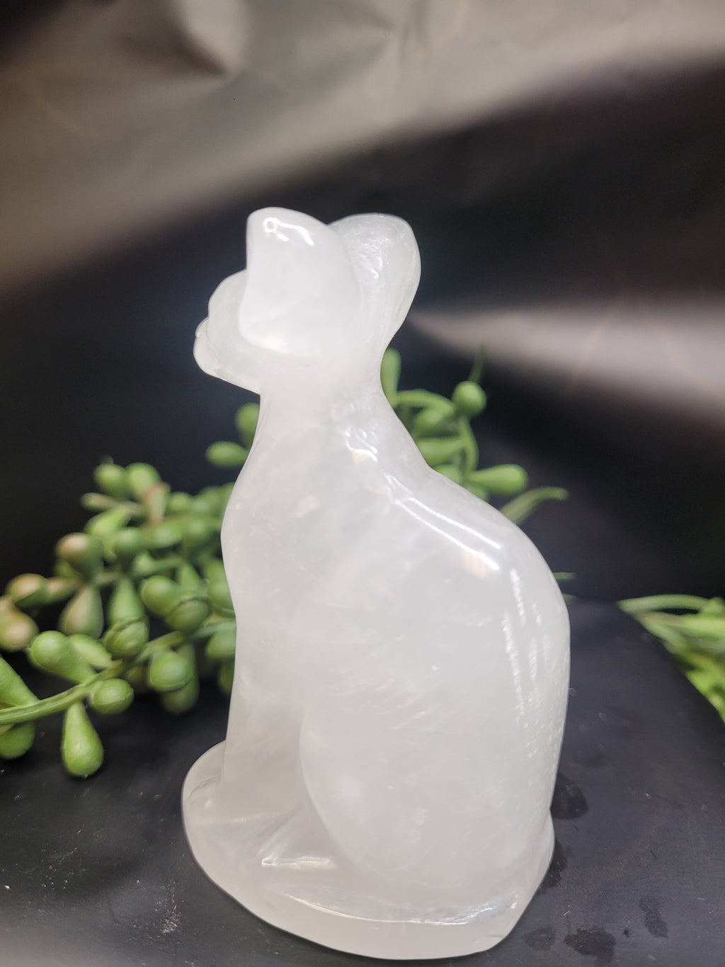 White Quartz Cat Carving