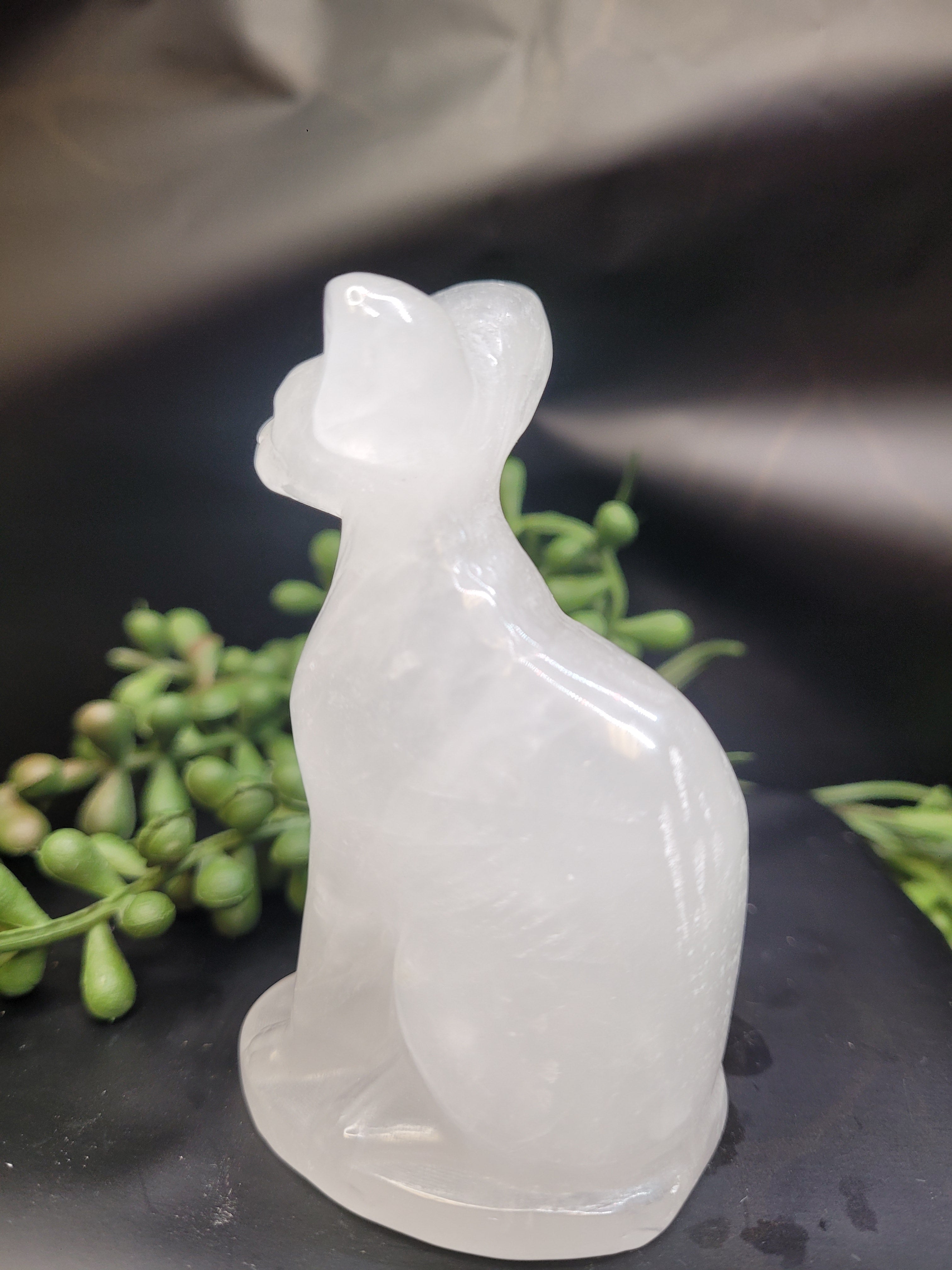 White Quartz Cat Carving