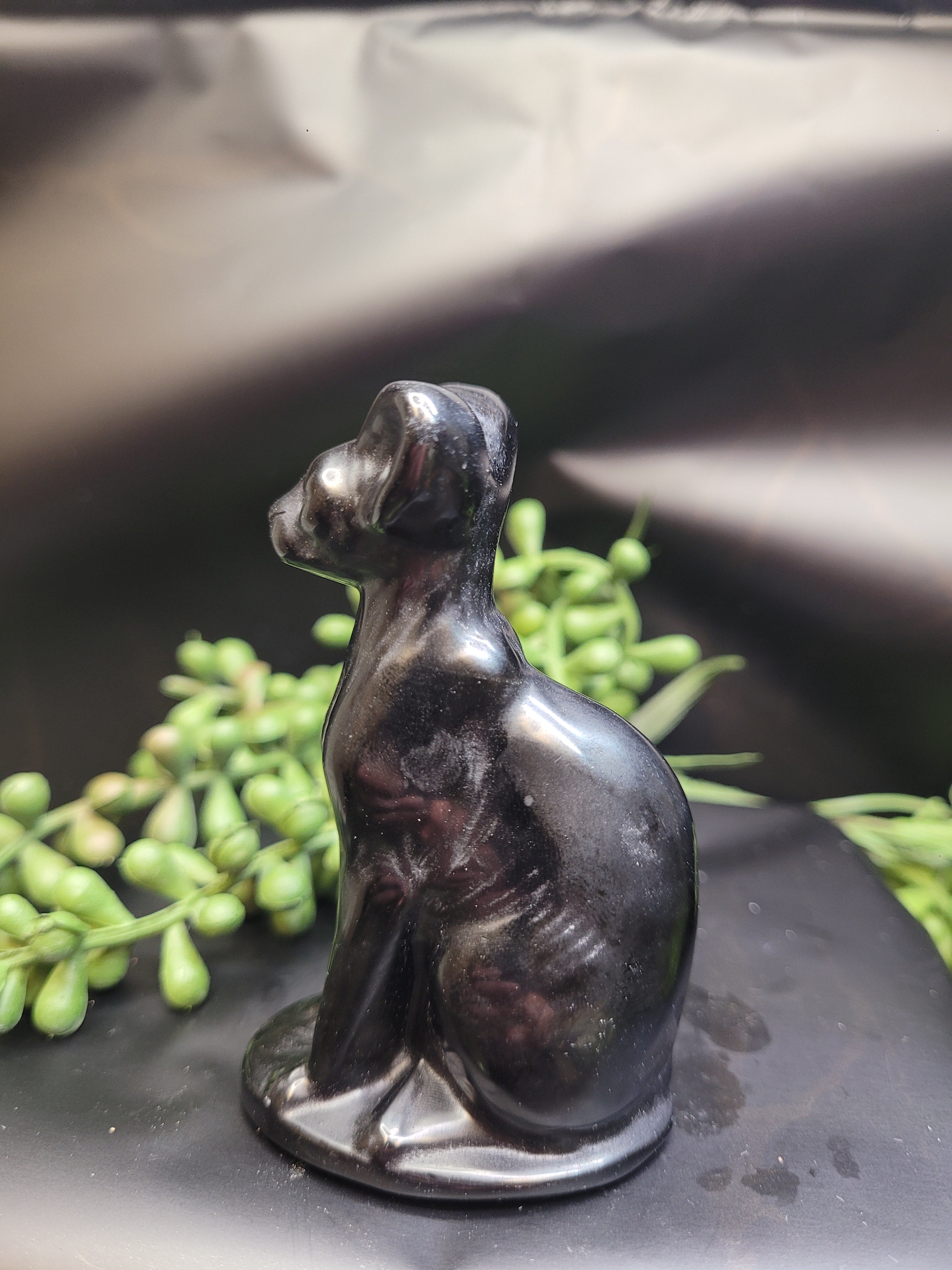 Black Obsidian Egyptian Cat Carving