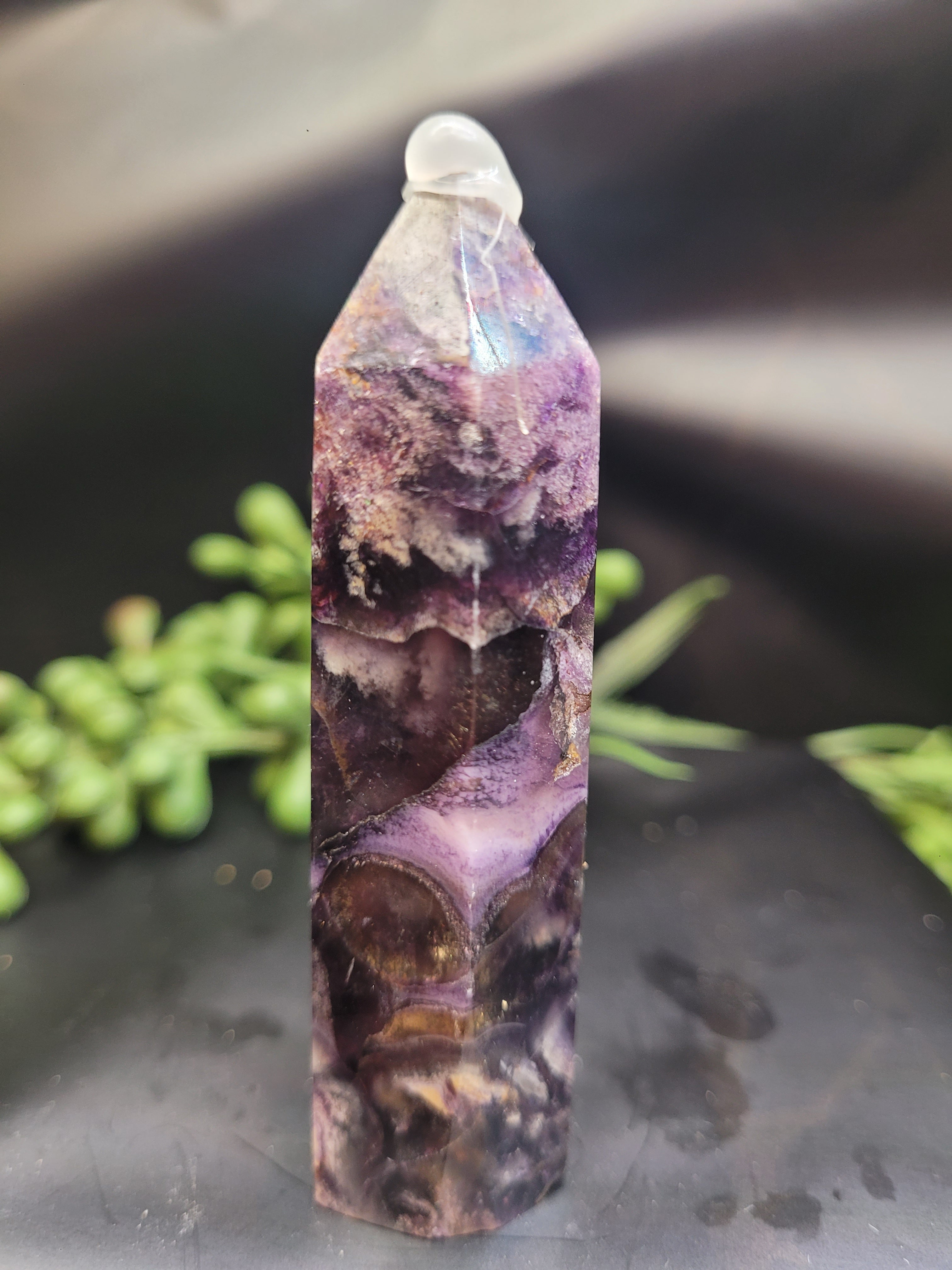 Root Fluorite Tower | UV Reactive Purple & Cream Crystal Point