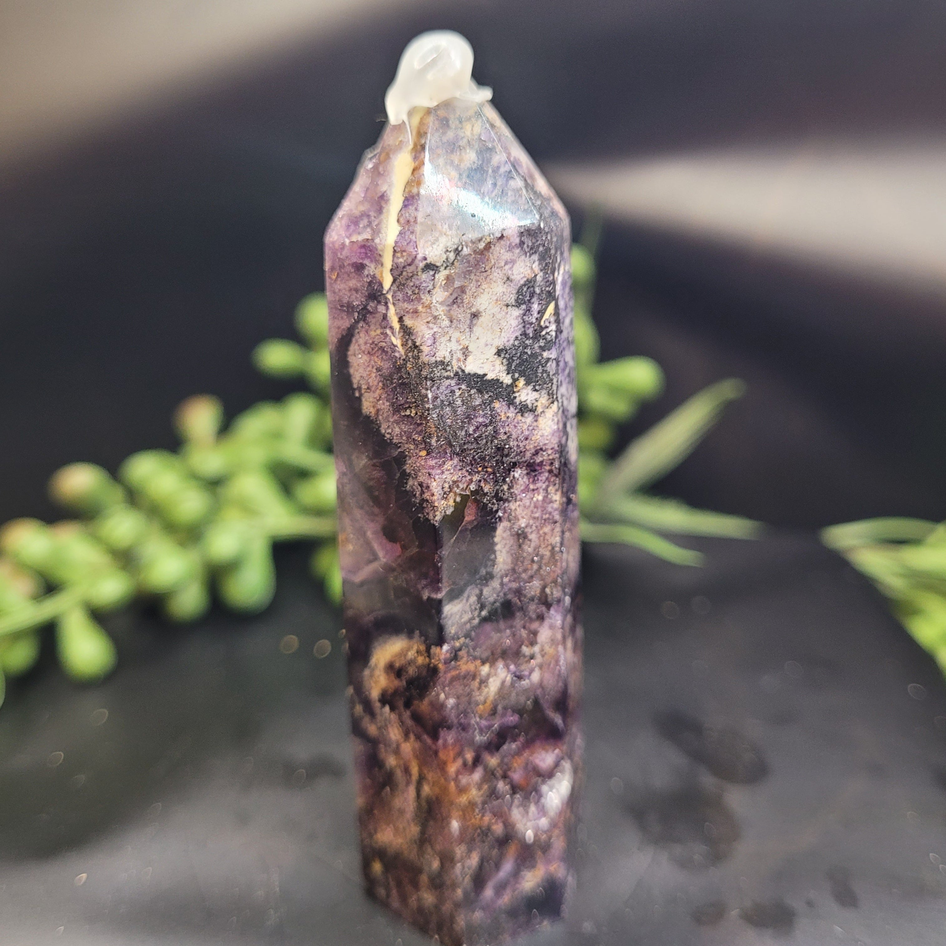 Root Fluorite Tower | UV Reactive Purple & Cream Crystal Point