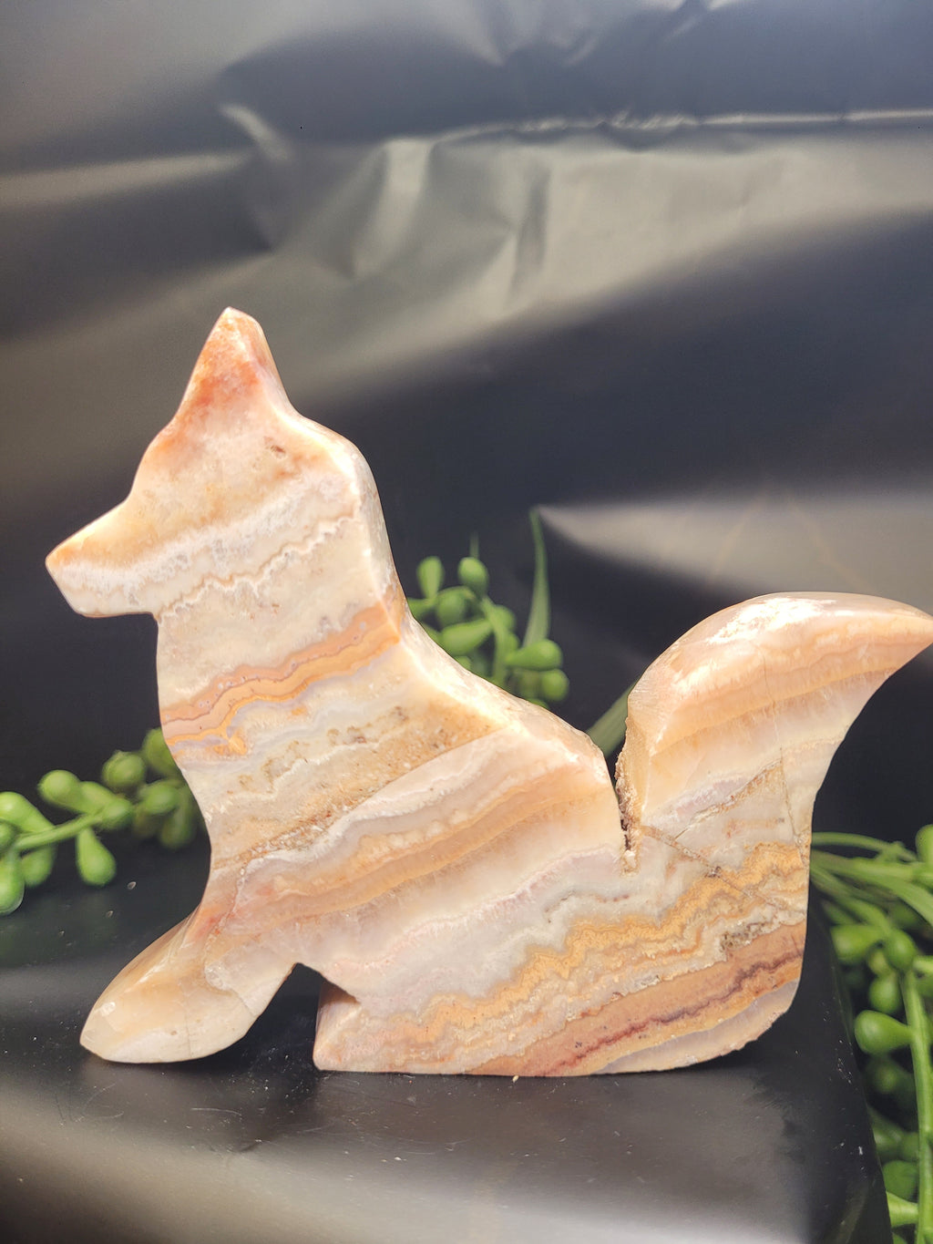Pink Lace Agate Fox Carving