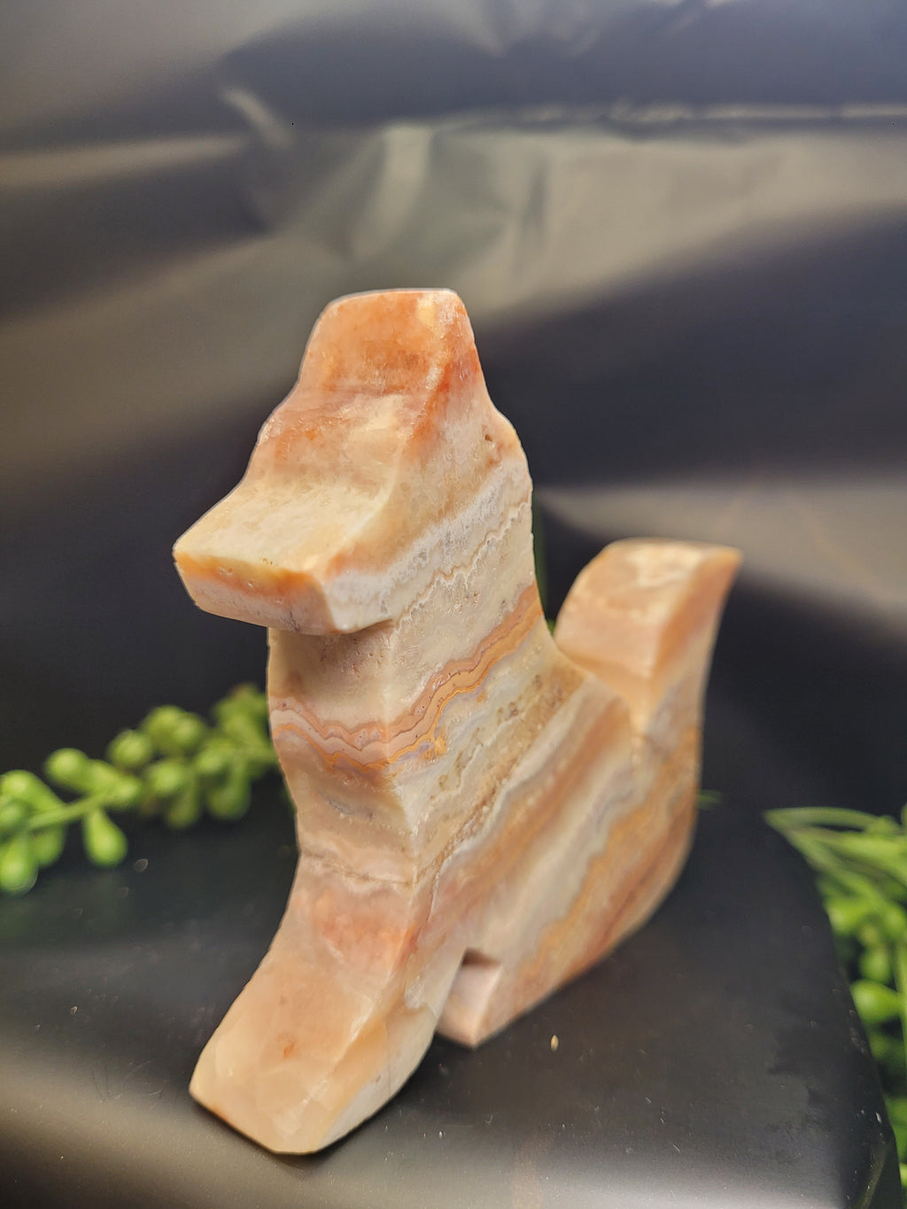 Pink Lace Agate Fox Carving