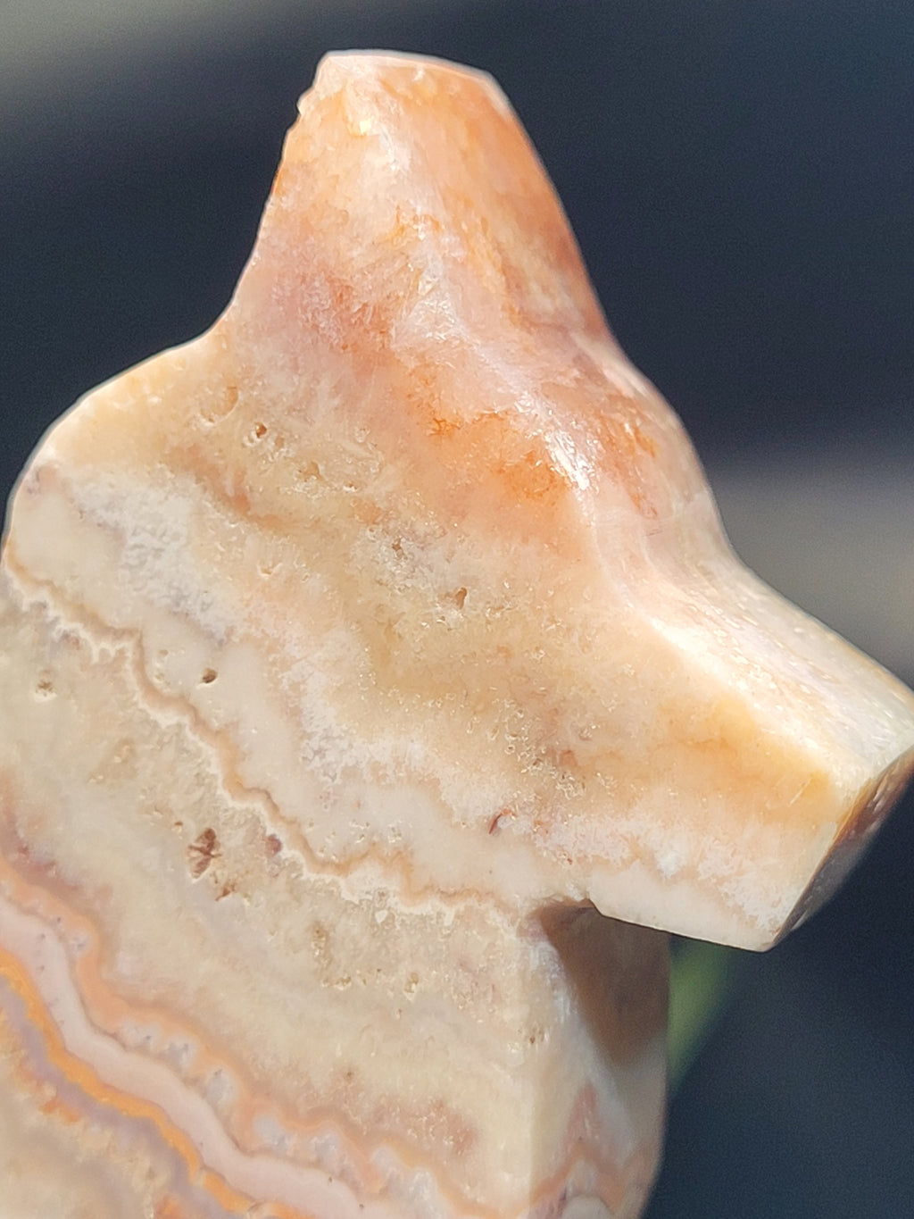 Pink Lace Agate Fox Carving