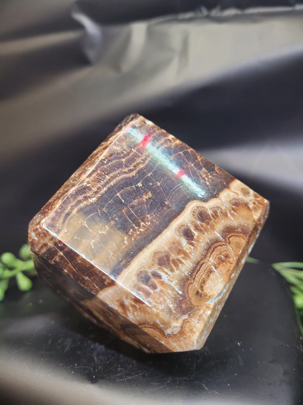 Chocolate Calcite Cube | Natural Banded Brown Calcite Display Stone