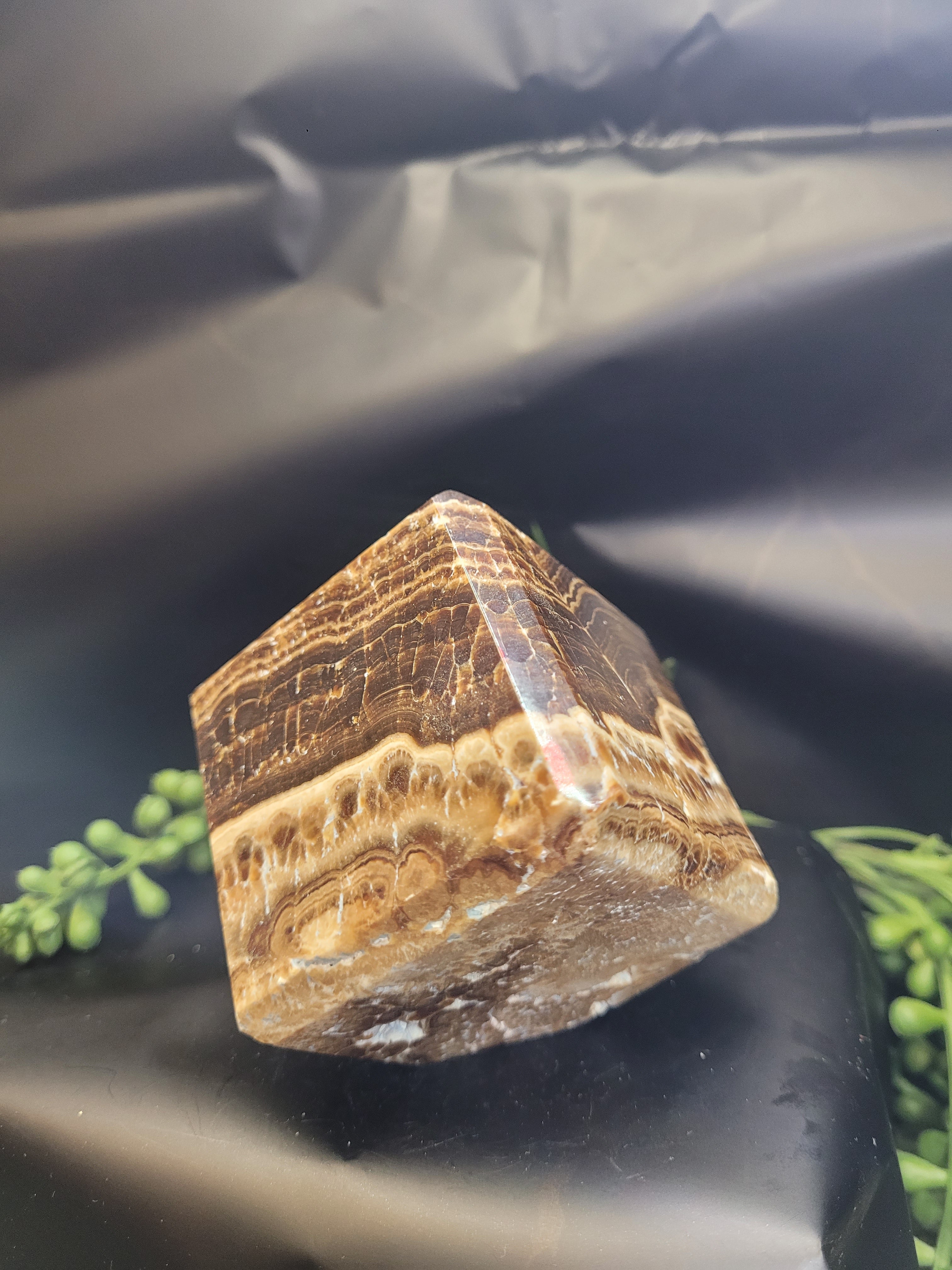 Chocolate Calcite Cube | Natural Banded Brown Calcite Display Stone