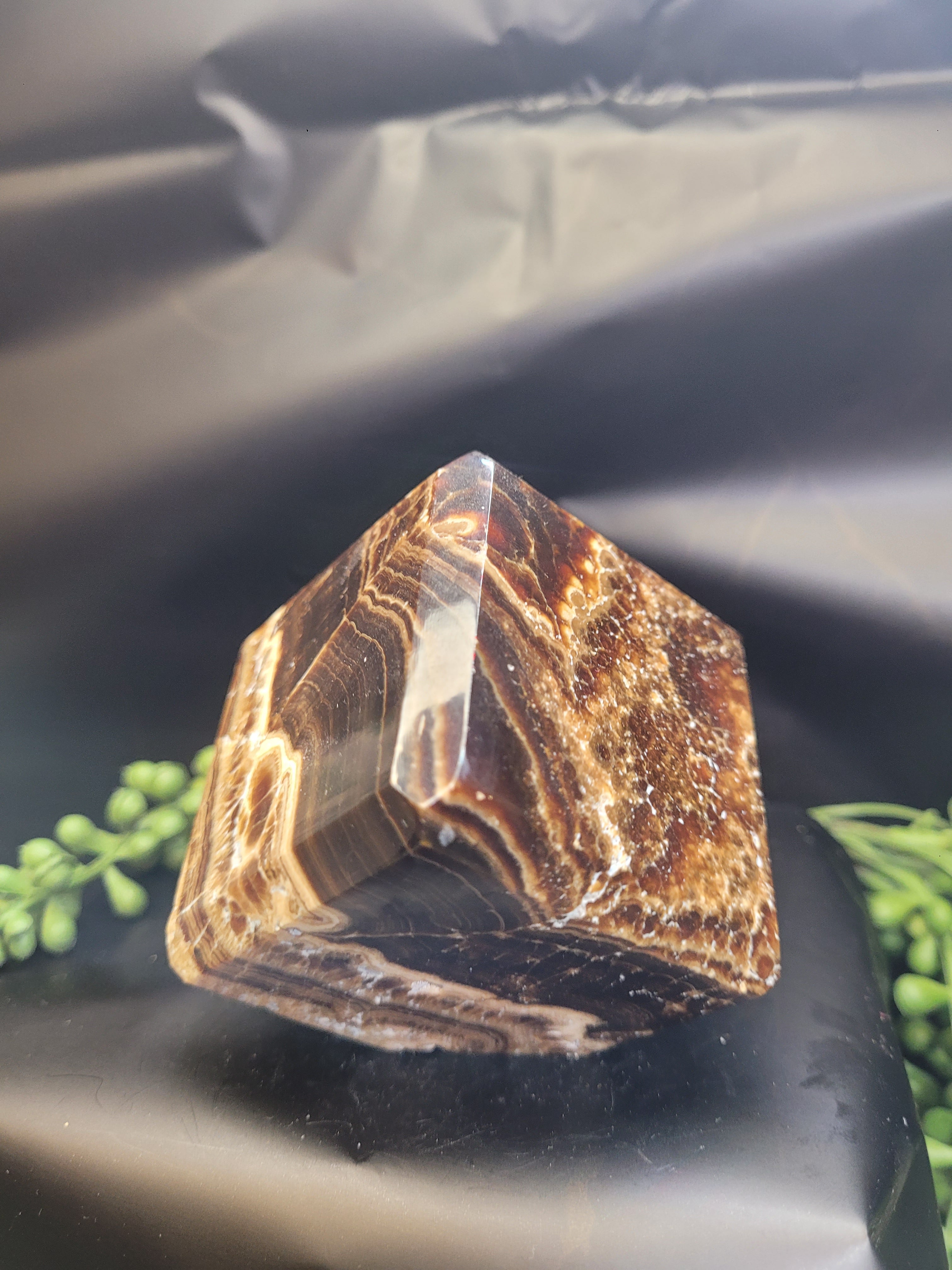 Chocolate Calcite Cube | Natural Banded Brown Calcite Display Stone