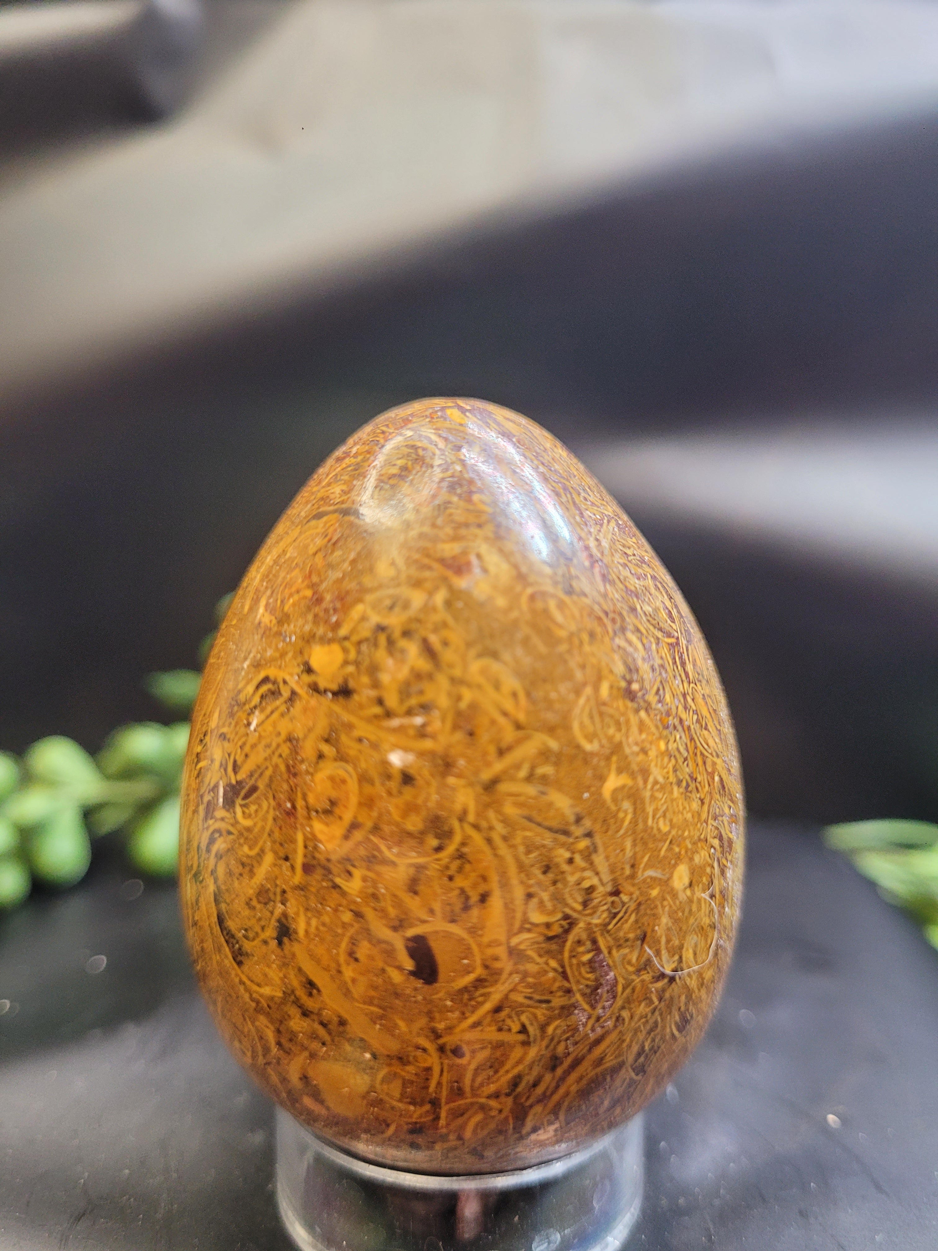 Calligraphy Jasper Egg • Intricate Script Pattern
