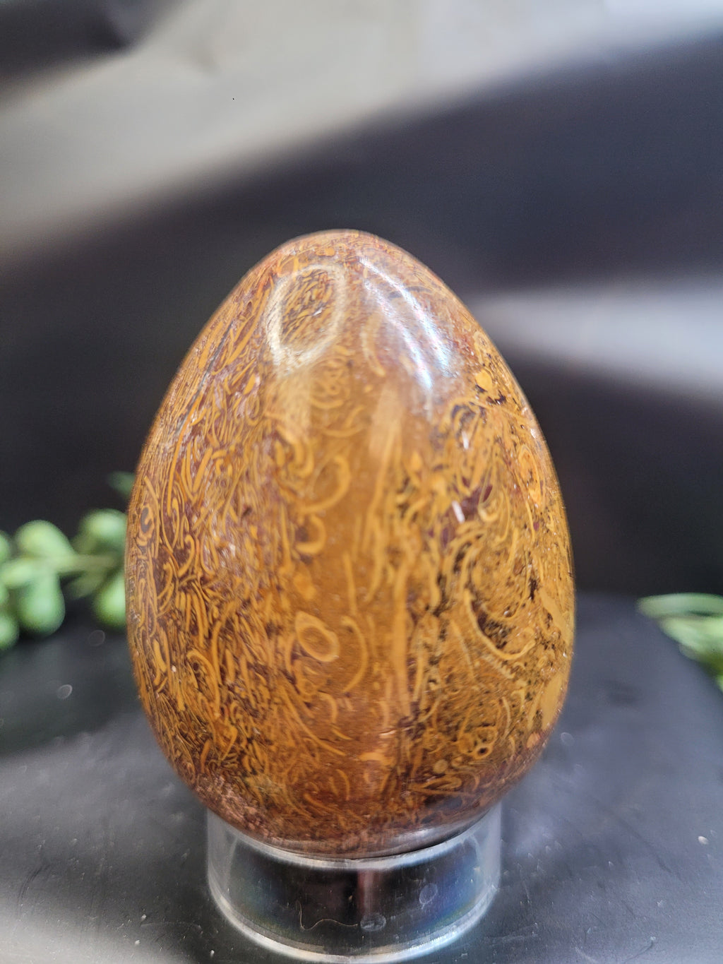 Calligraphy Jasper Egg • Intricate Script Pattern