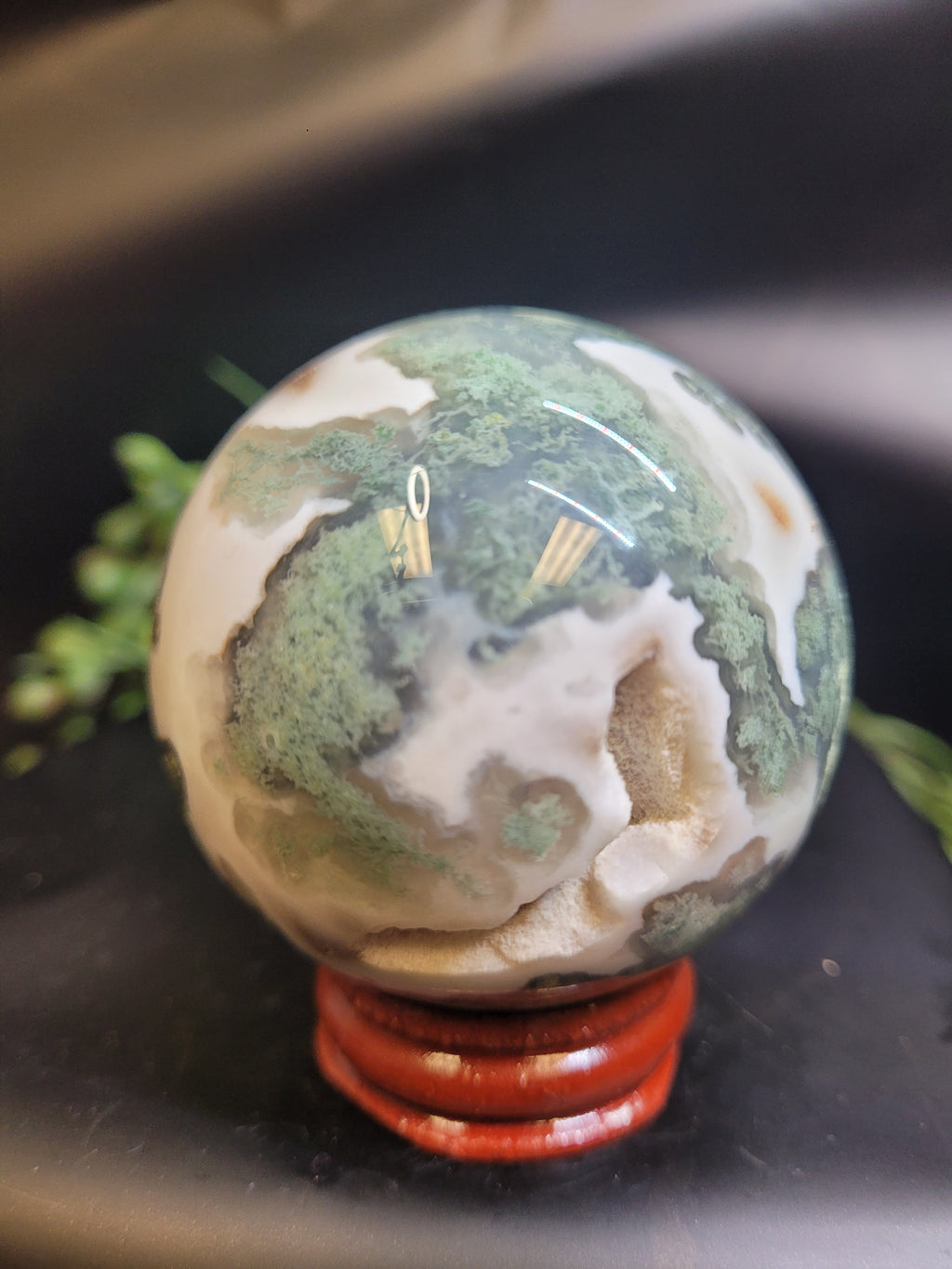 Moss Agate Sphere with Natural Vug