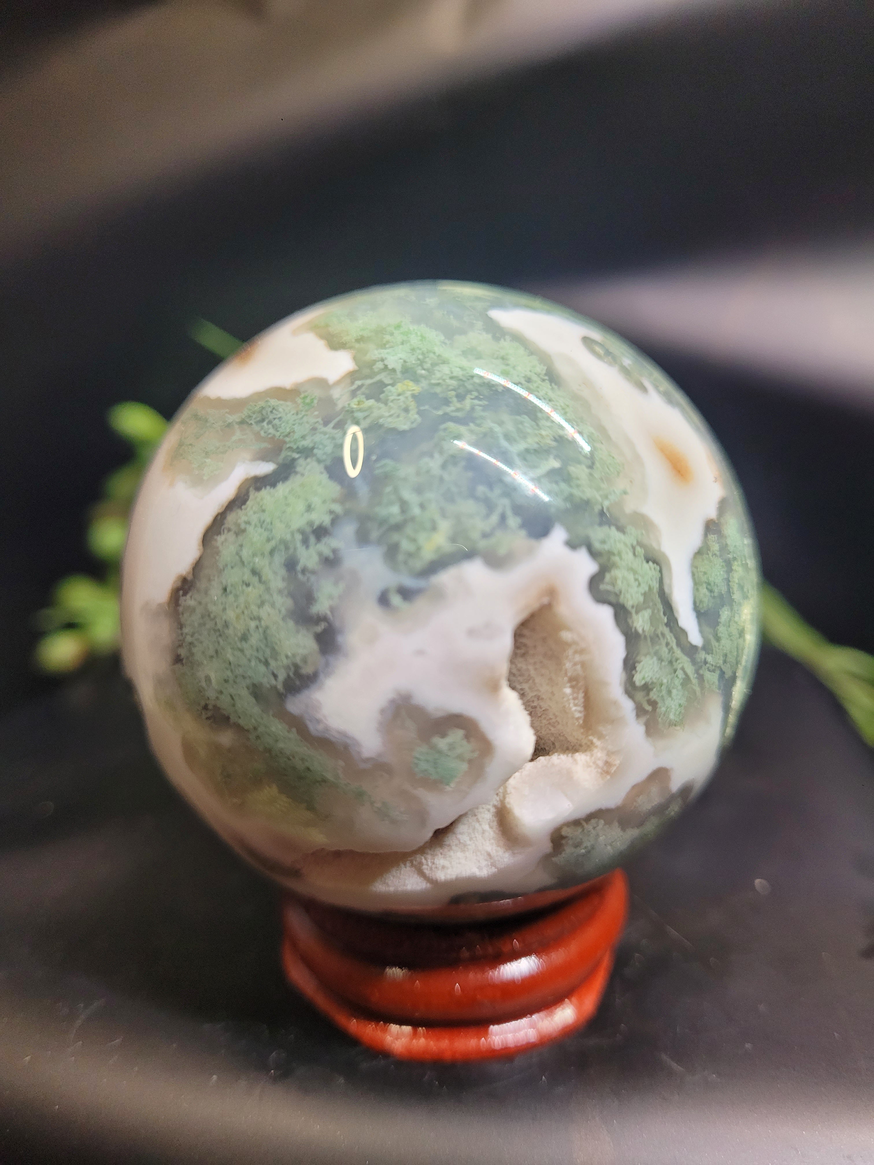 Moss Agate Sphere with Natural Vug