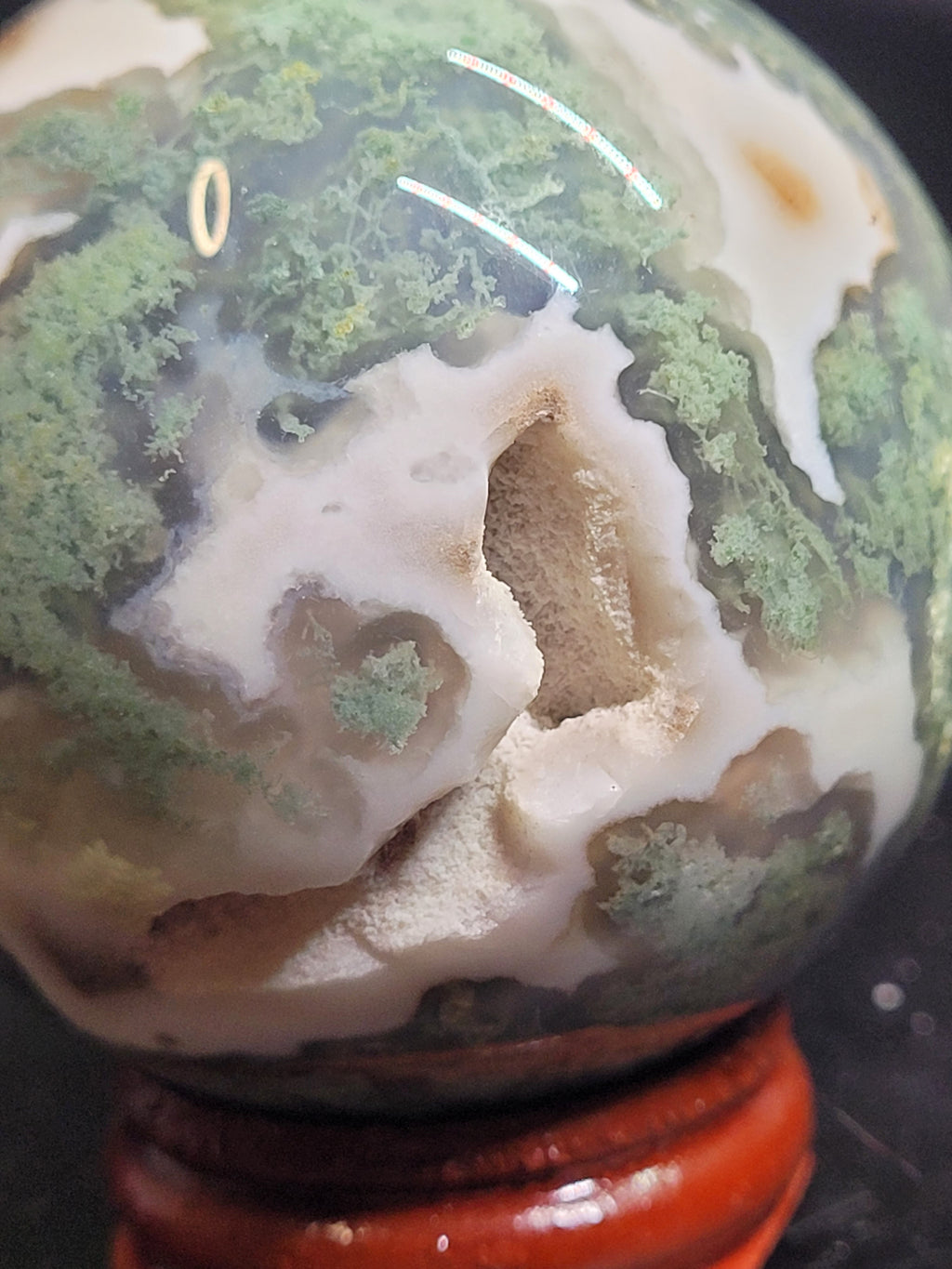 Moss Agate Sphere with Natural Vug