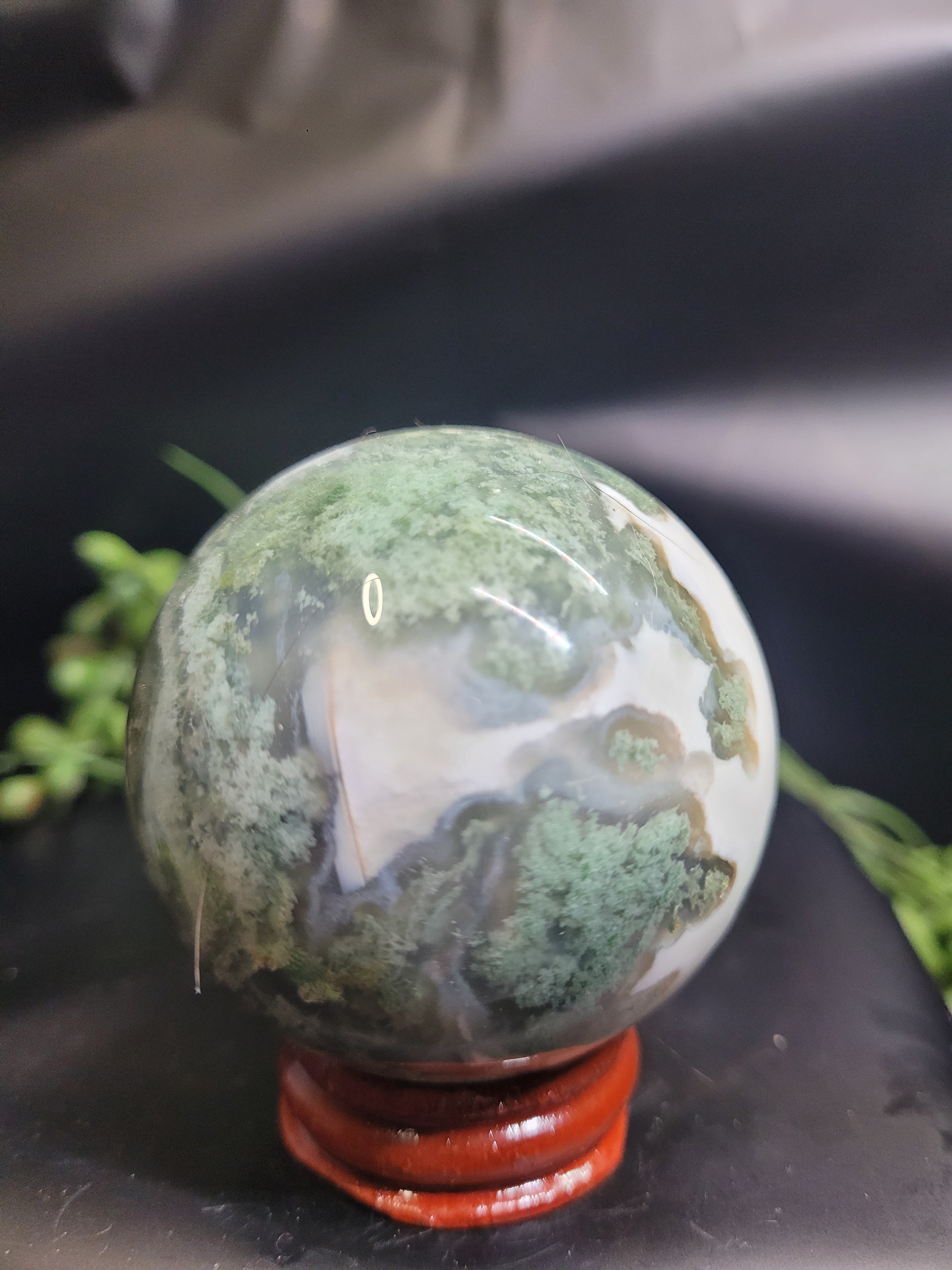 Moss Agate Sphere with Natural Vug