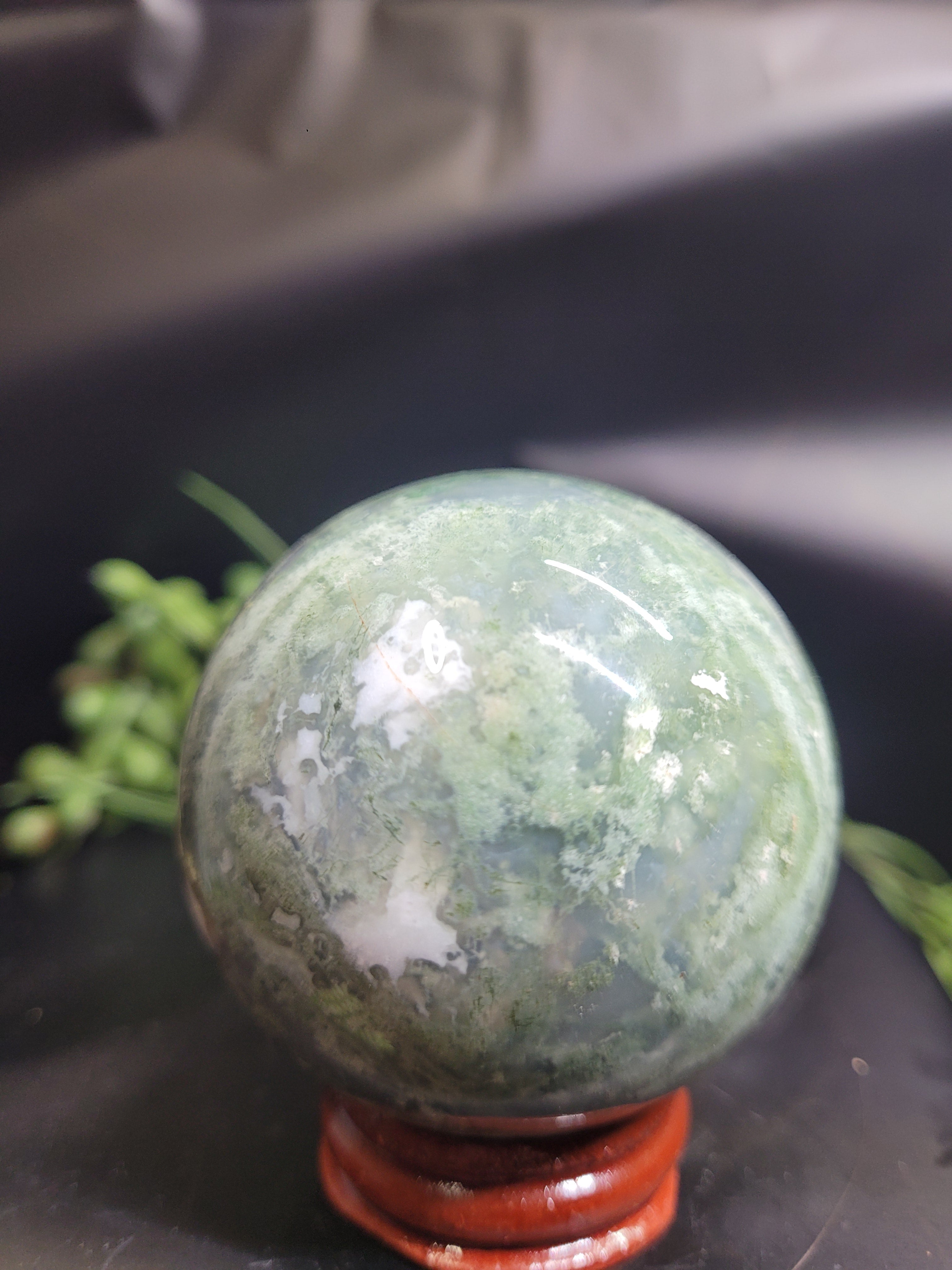 Moss Agate Sphere with Natural Vug