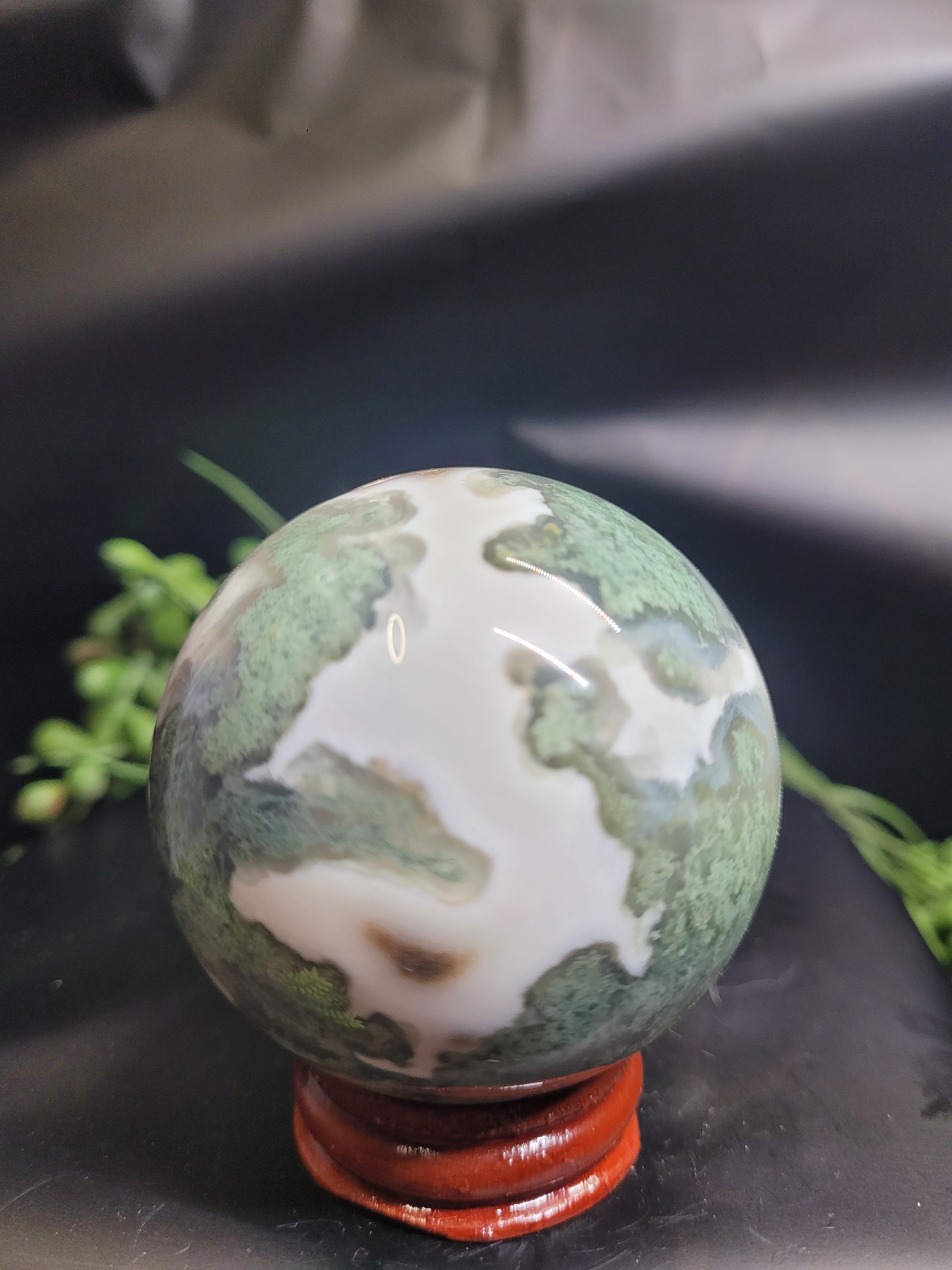 Moss Agate Sphere with Natural Vug