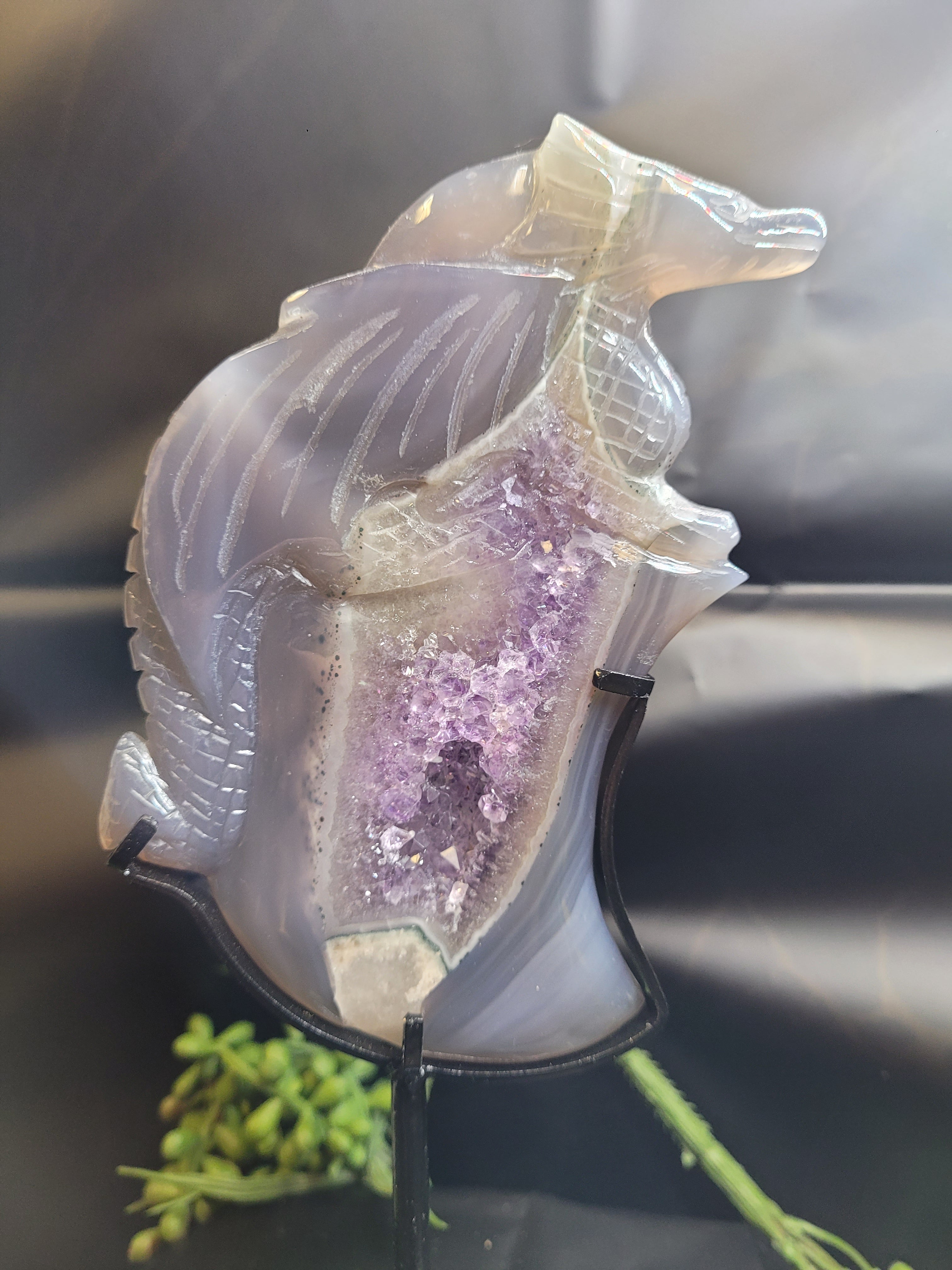 Amethyst Agate Dragon with Druzy Crystal Cave