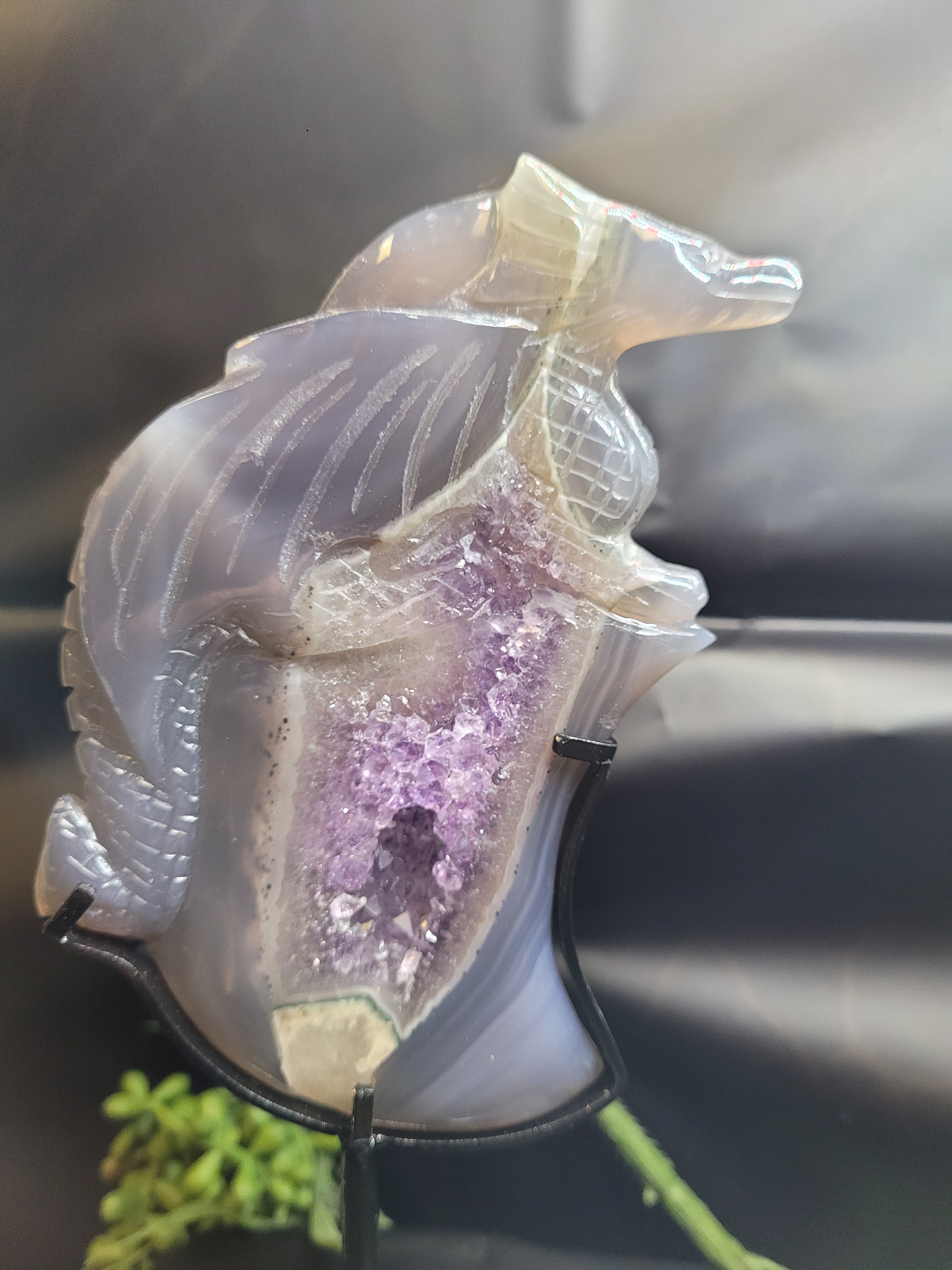 Amethyst Agate Dragon with Druzy Crystal Cave