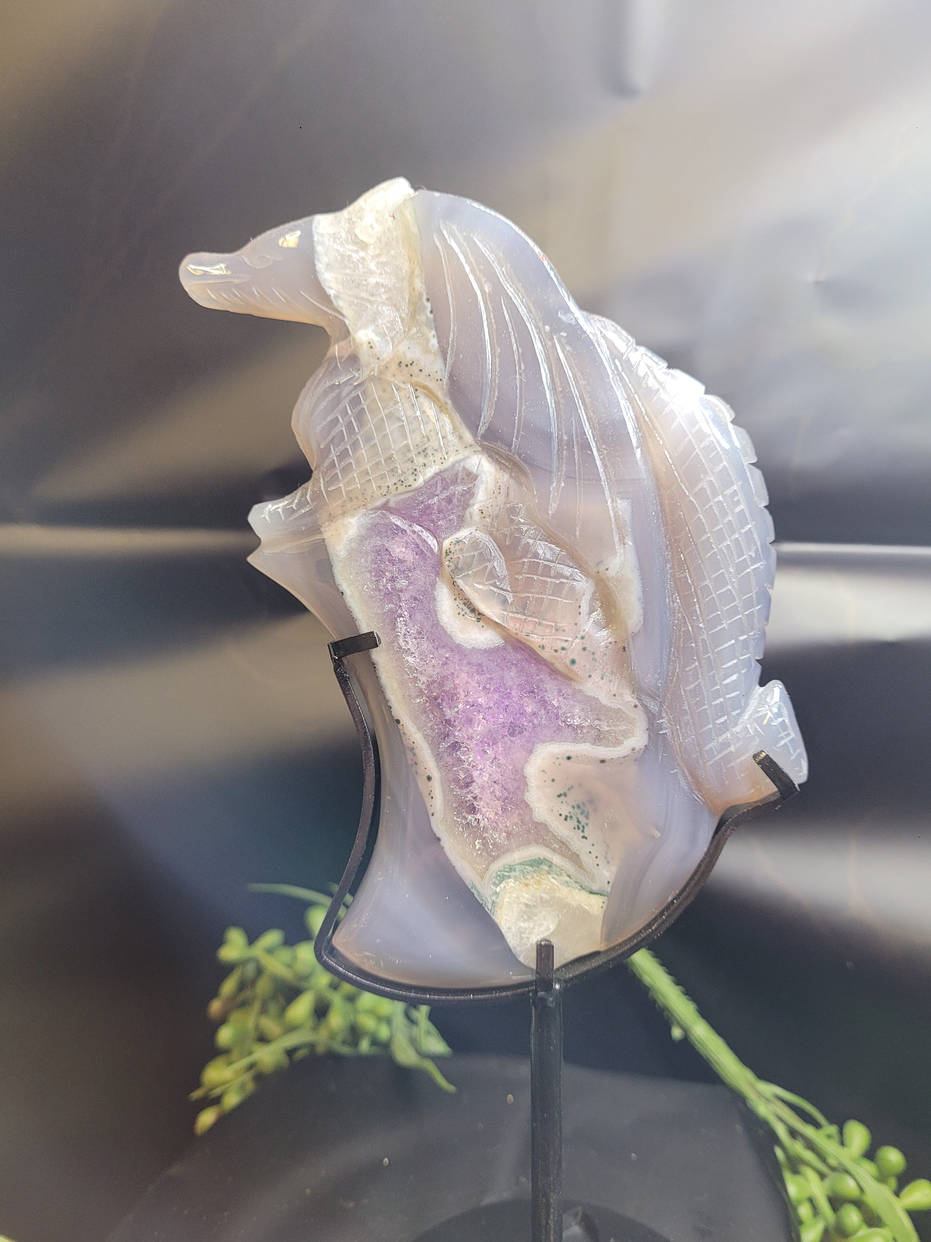 Amethyst Agate Dragon with Druzy Crystal Cave
