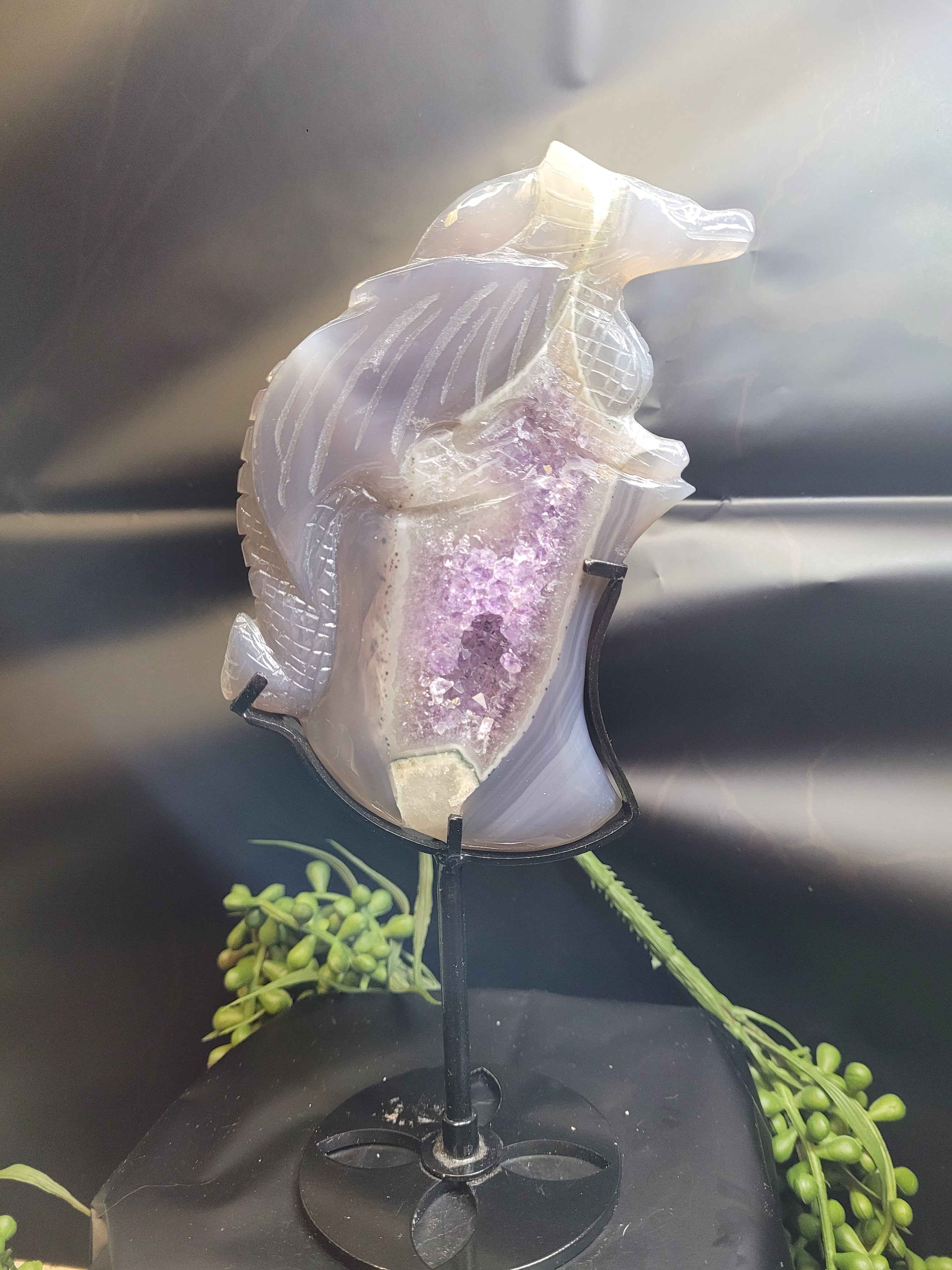 Amethyst Agate Dragon with Druzy Crystal Cave