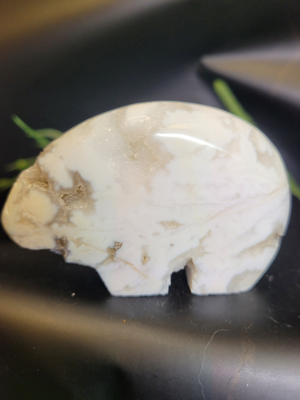 White Plume Agate Bear • Natural Quartz Vugs