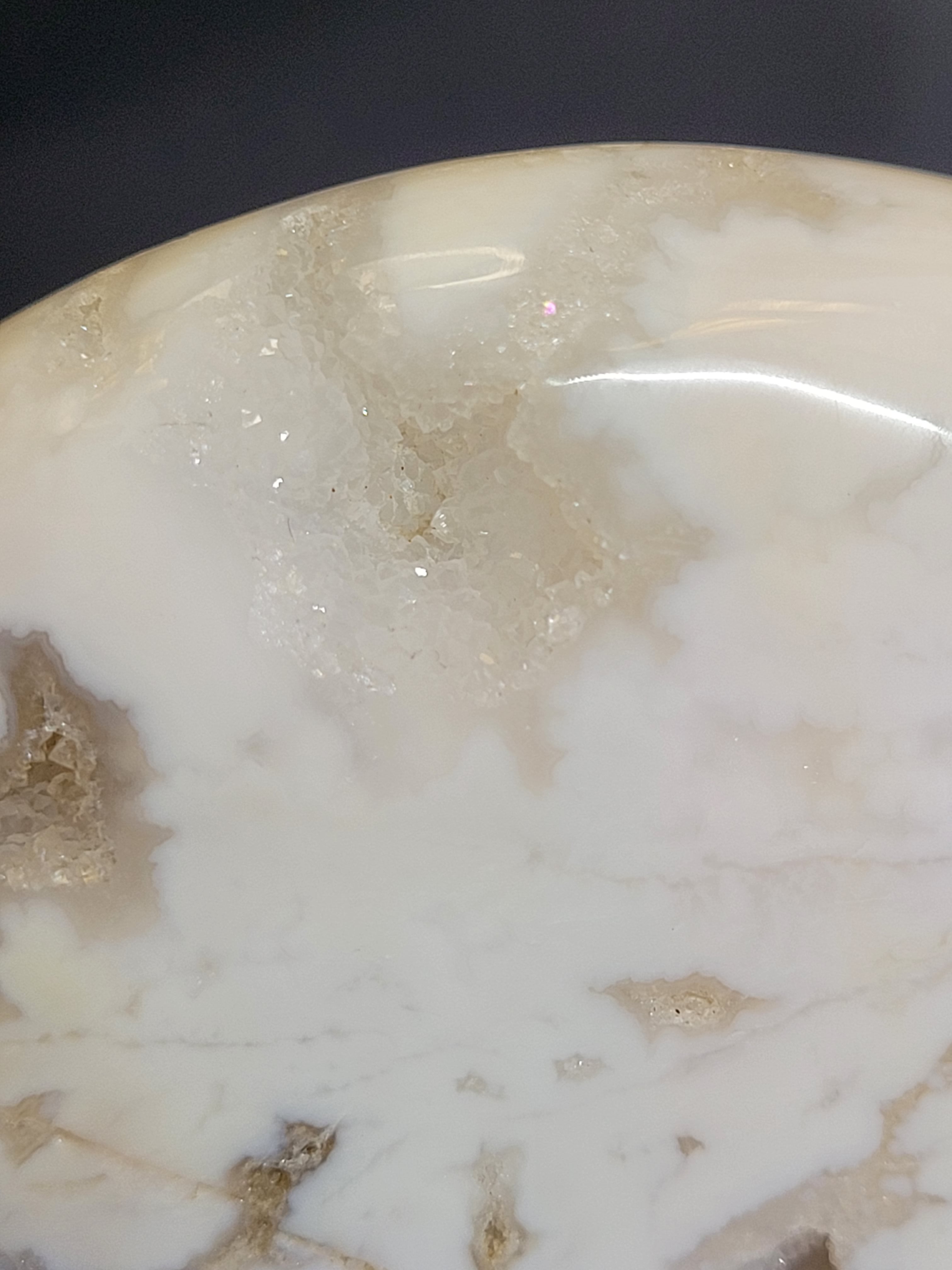 White Plume Agate Bear • Natural Quartz Vugs