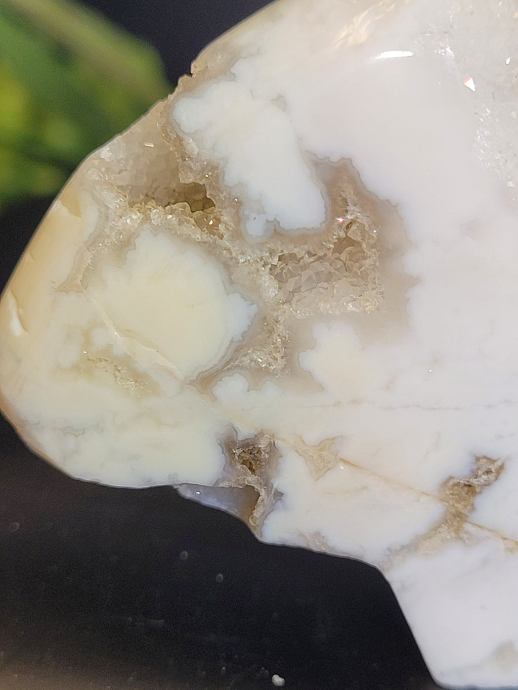 White Plume Agate Bear • Natural Quartz Vugs