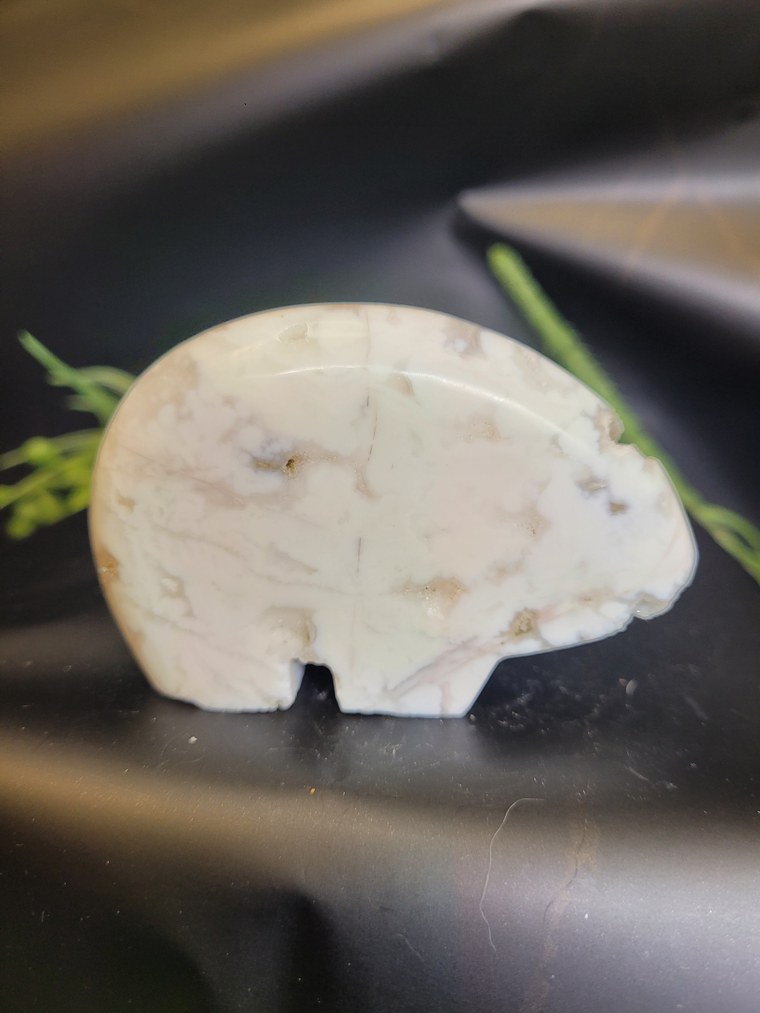 White Plume Agate Bear • Natural Quartz Vugs
