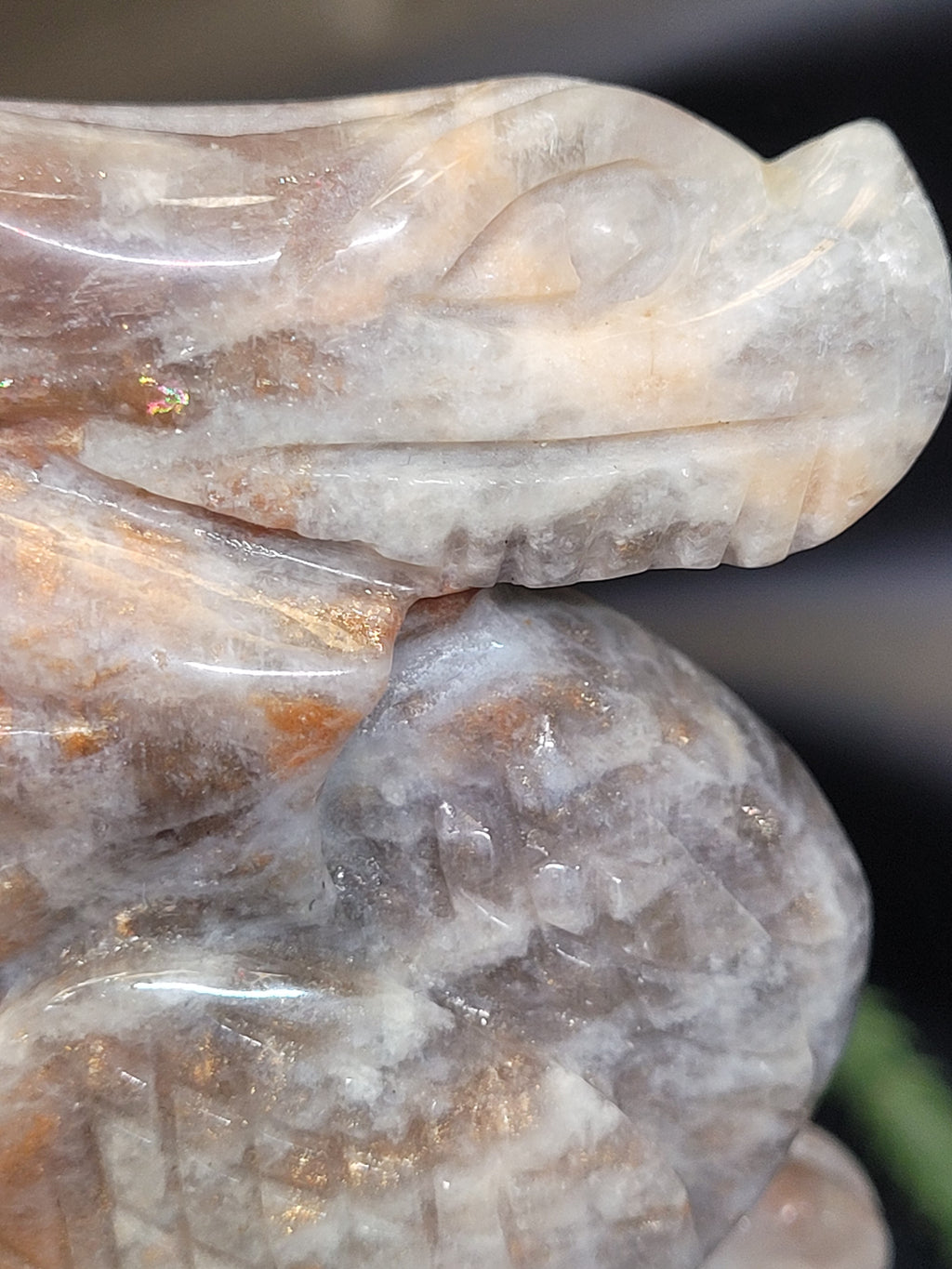 Moonstone with Sunstone Dragon • Natural Flash