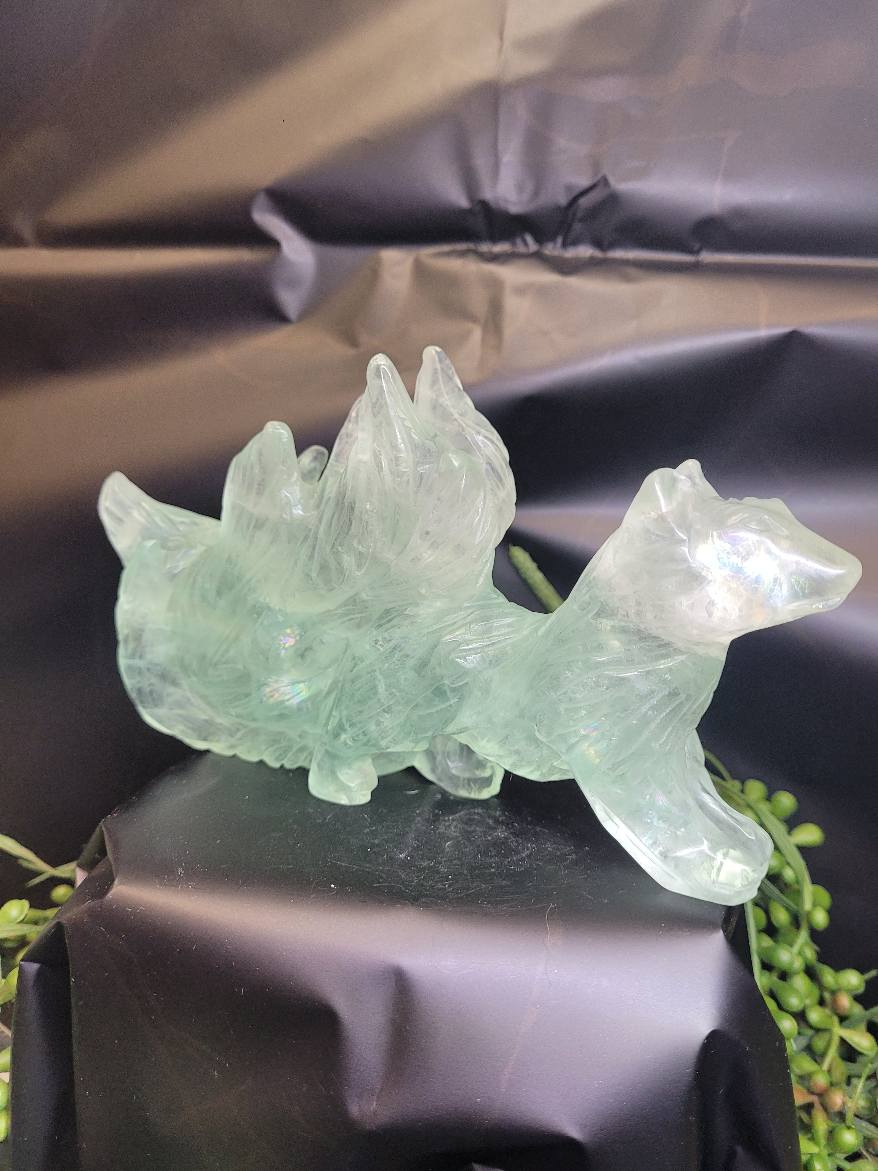 Green Fluorite Nine-Tailed Fox • UV Reactive