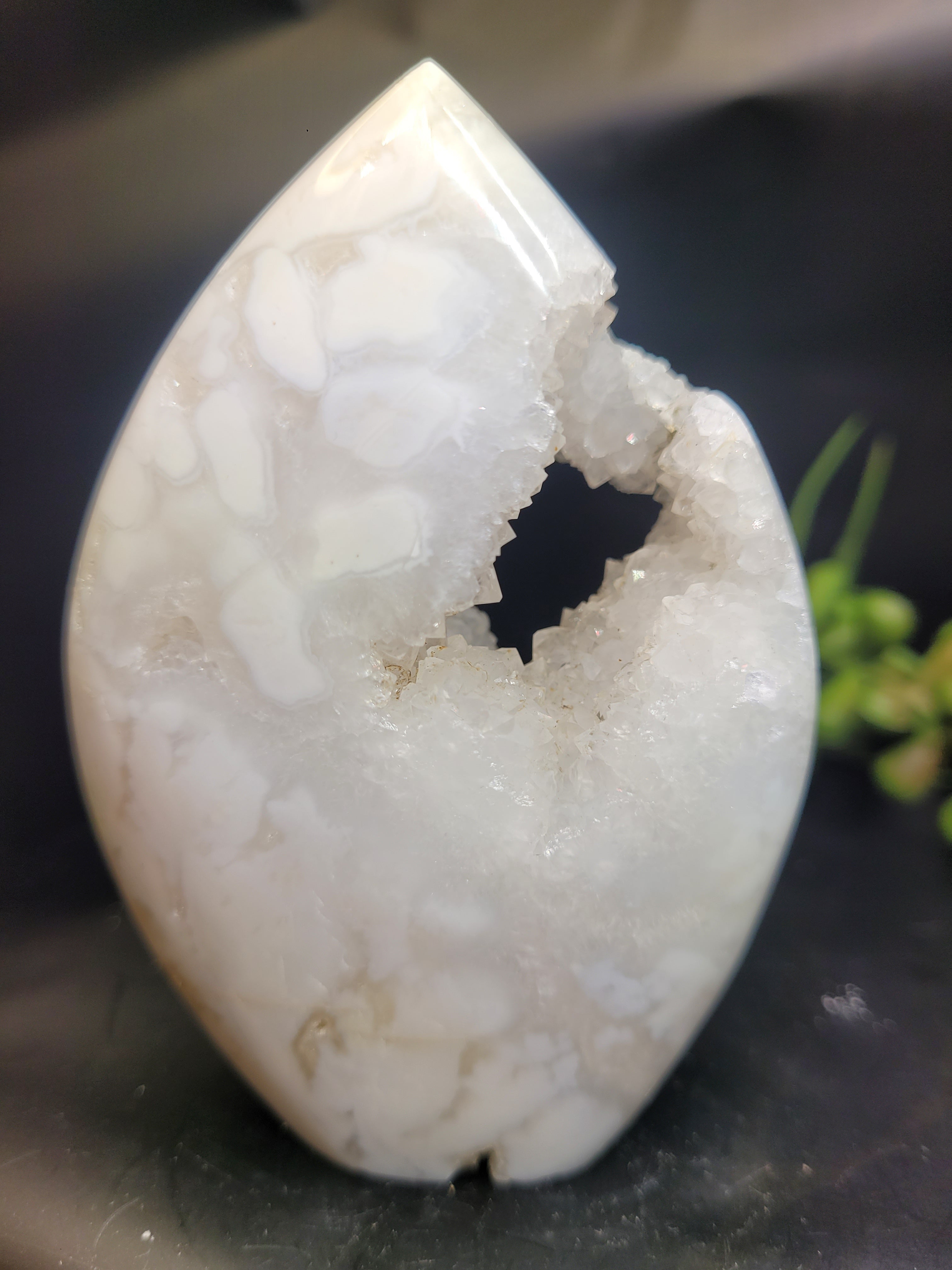 White Plume Agate Freeform • Open Druzy Window