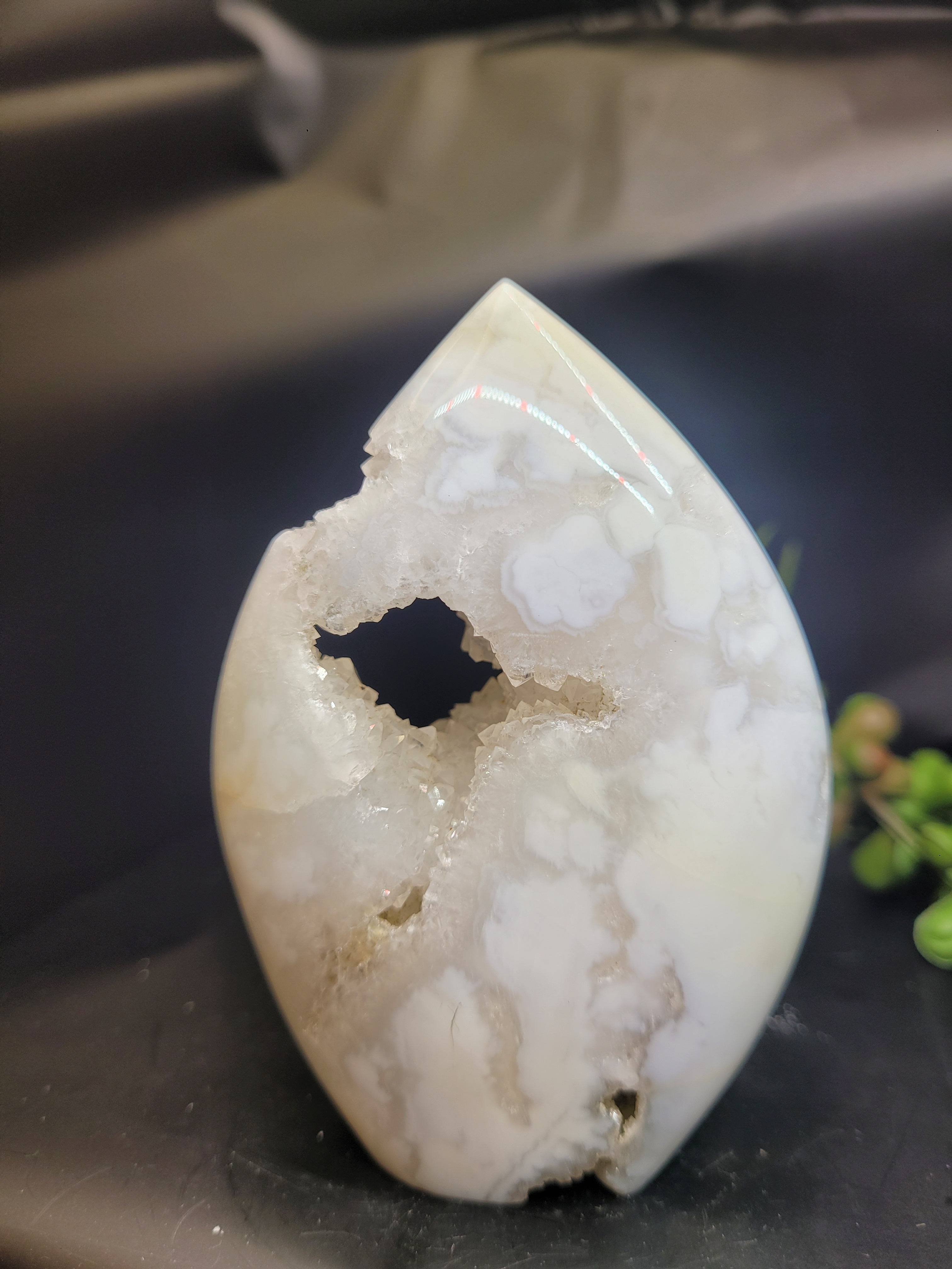 White Plume Agate Freeform • Open Druzy Window