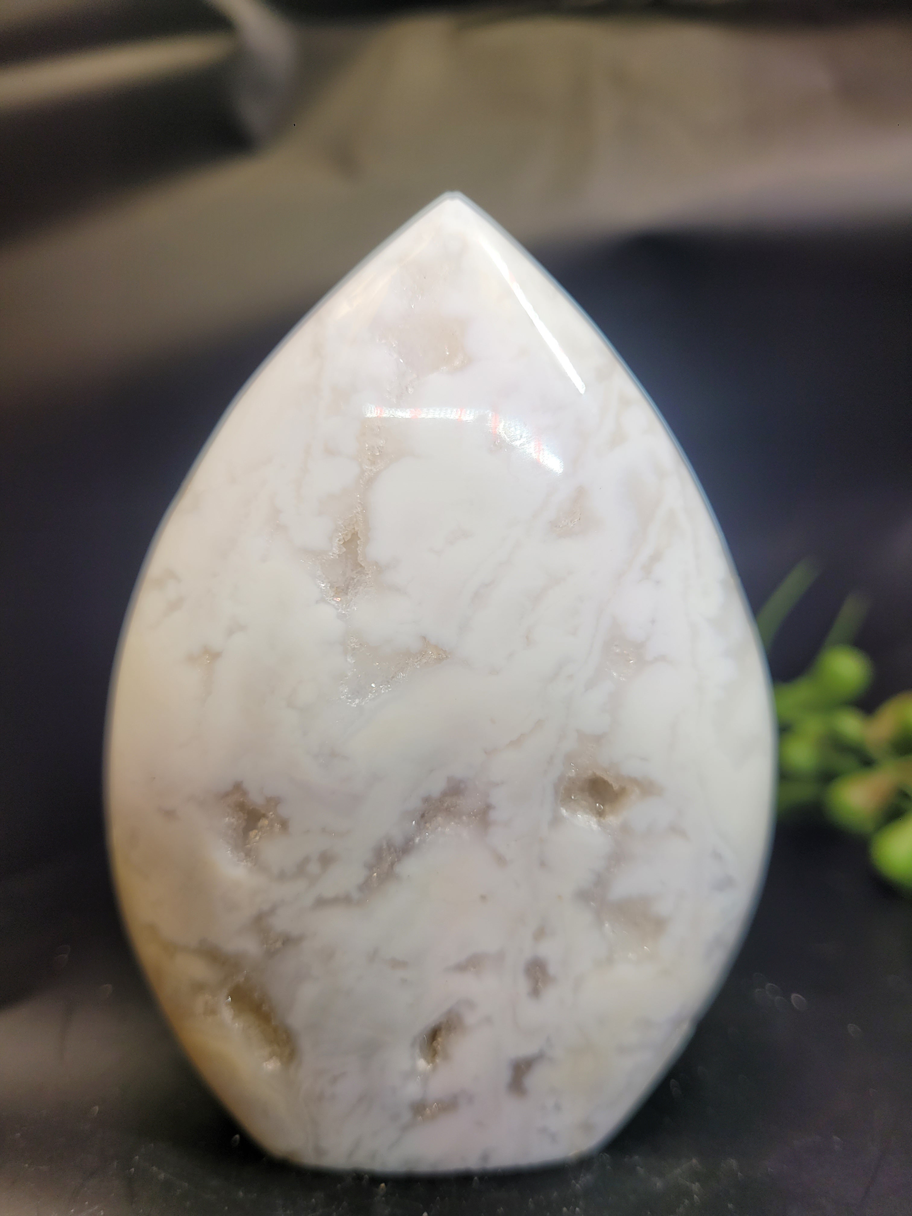 White Plume Agate Freeform • Multiple Druzy Pockets