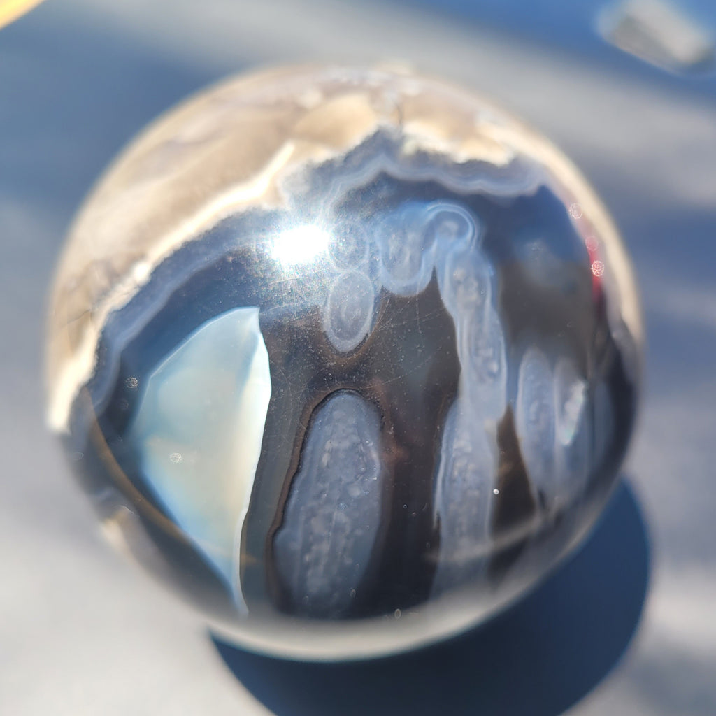 Volcano Agate Sphere | UV Reactive Banded Agate Crystal Sphere