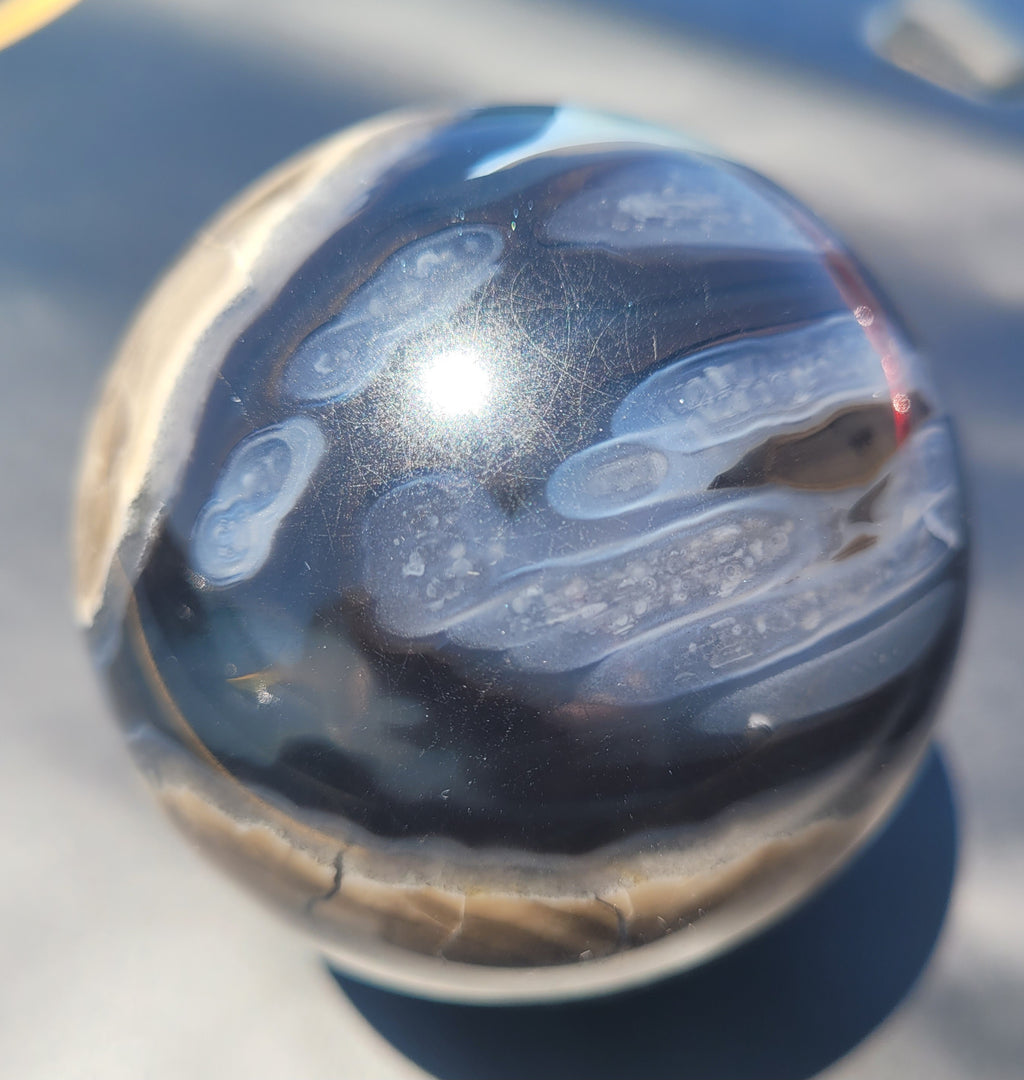 Volcano Agate Sphere | UV Reactive Banded Agate Crystal Sphere