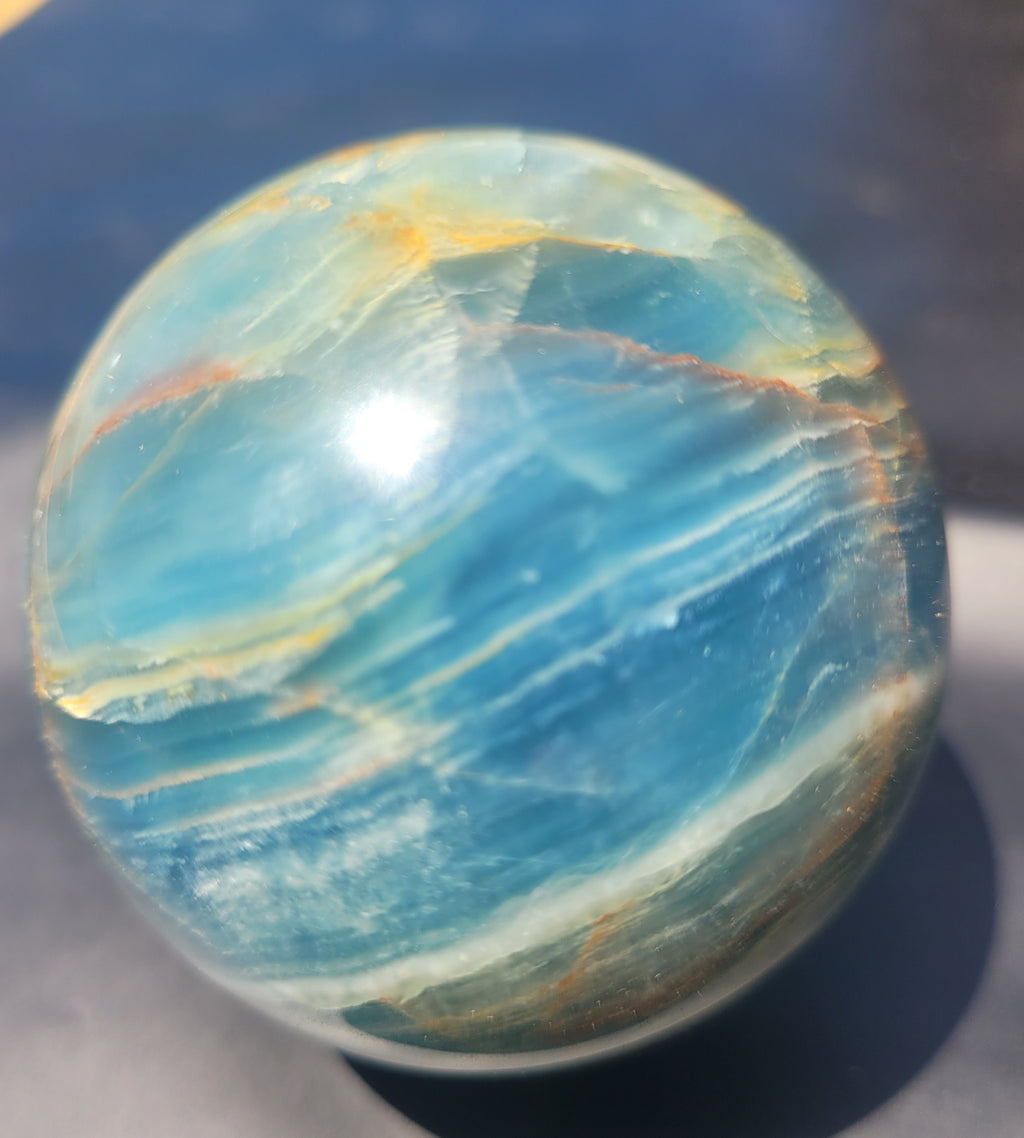 Blue Onyx Sphere | Natural Banded Calcite Crystal Sphere