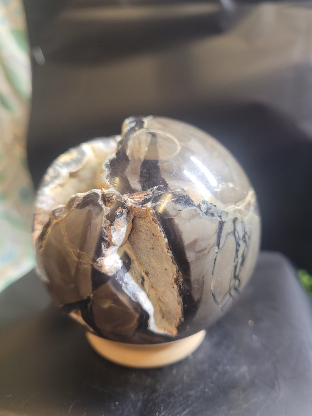 Volcano Agate UV Reactive Sphere | Natural Geode Crystal Sphere