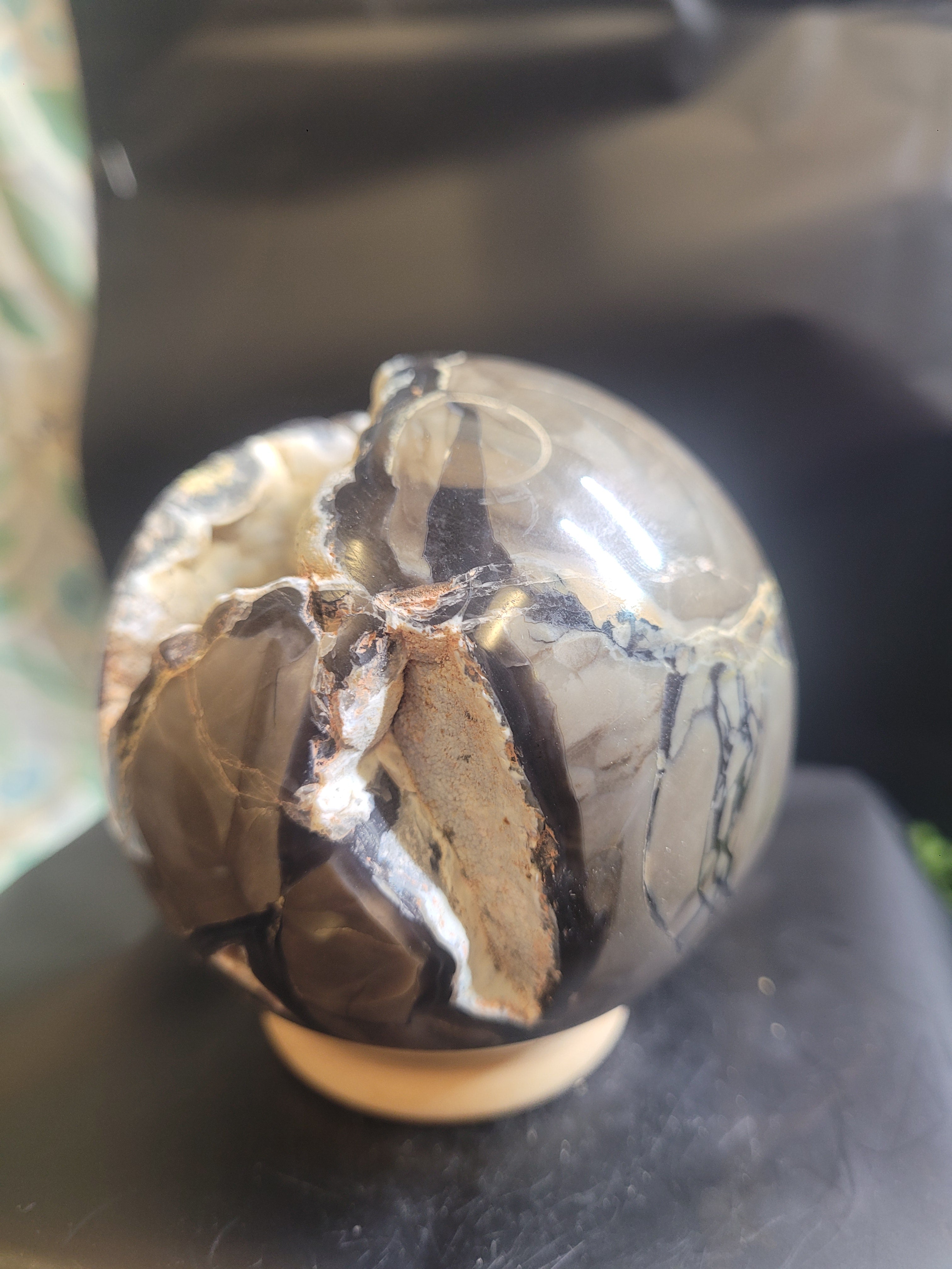 Volcano Agate UV Reactive Sphere | Natural Geode Crystal Sphere